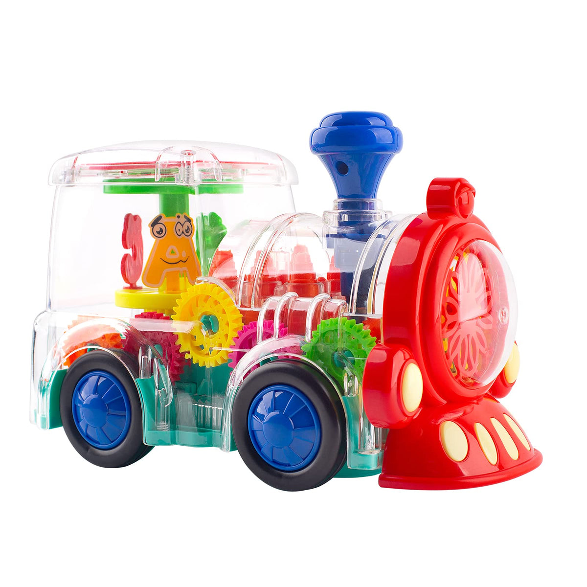 Berry President Transparent Electric Gear Train Toy with Flashing Lights & Music – Dark Blue