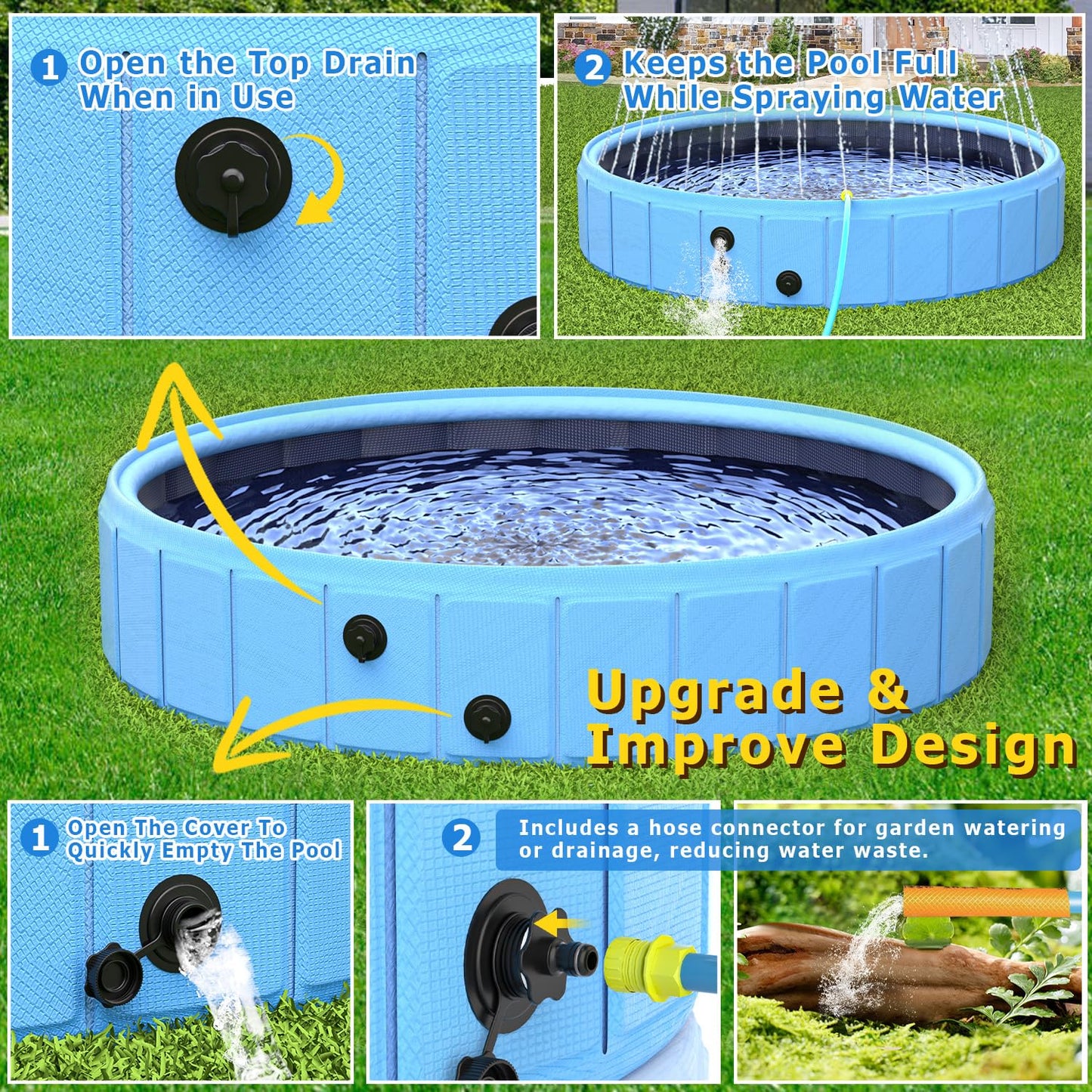 BerrysParadise Foldable Dog Pool with Sprinkler – 87in Extra Large Outdoor Collapsible Pool