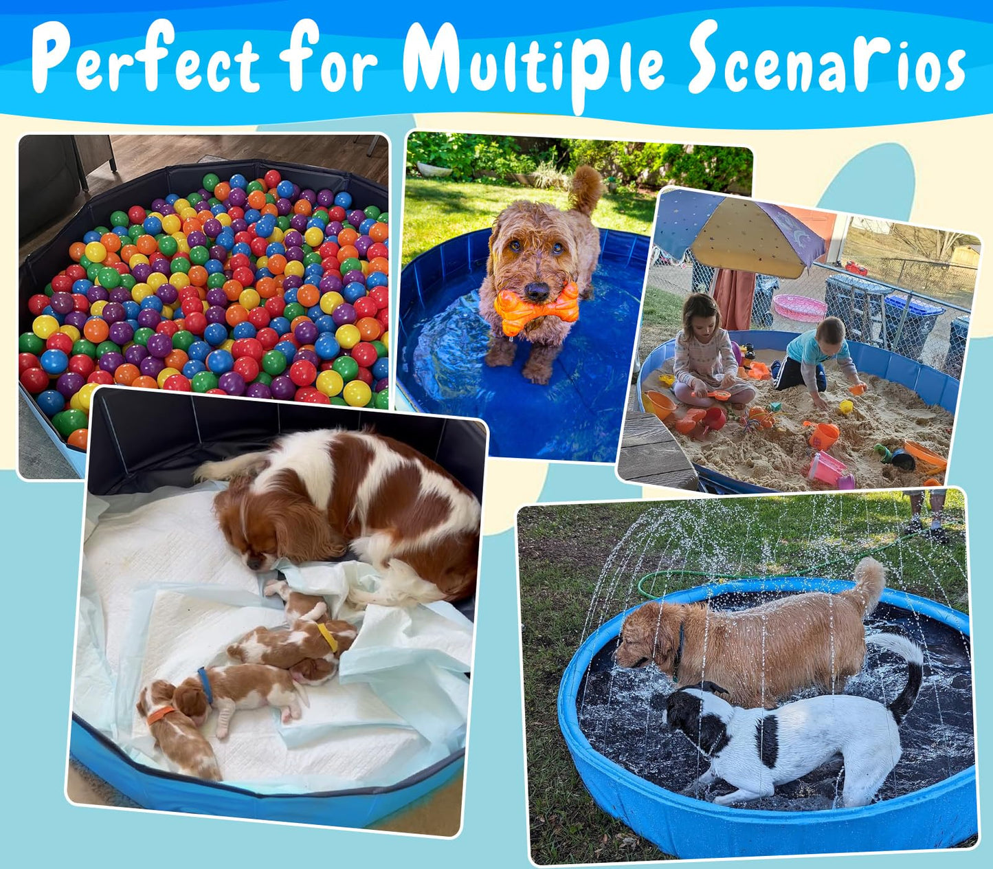 BerrysParadise Foldable Dog Pool with Sprinkler – 87in Extra Large Outdoor Collapsible Pool