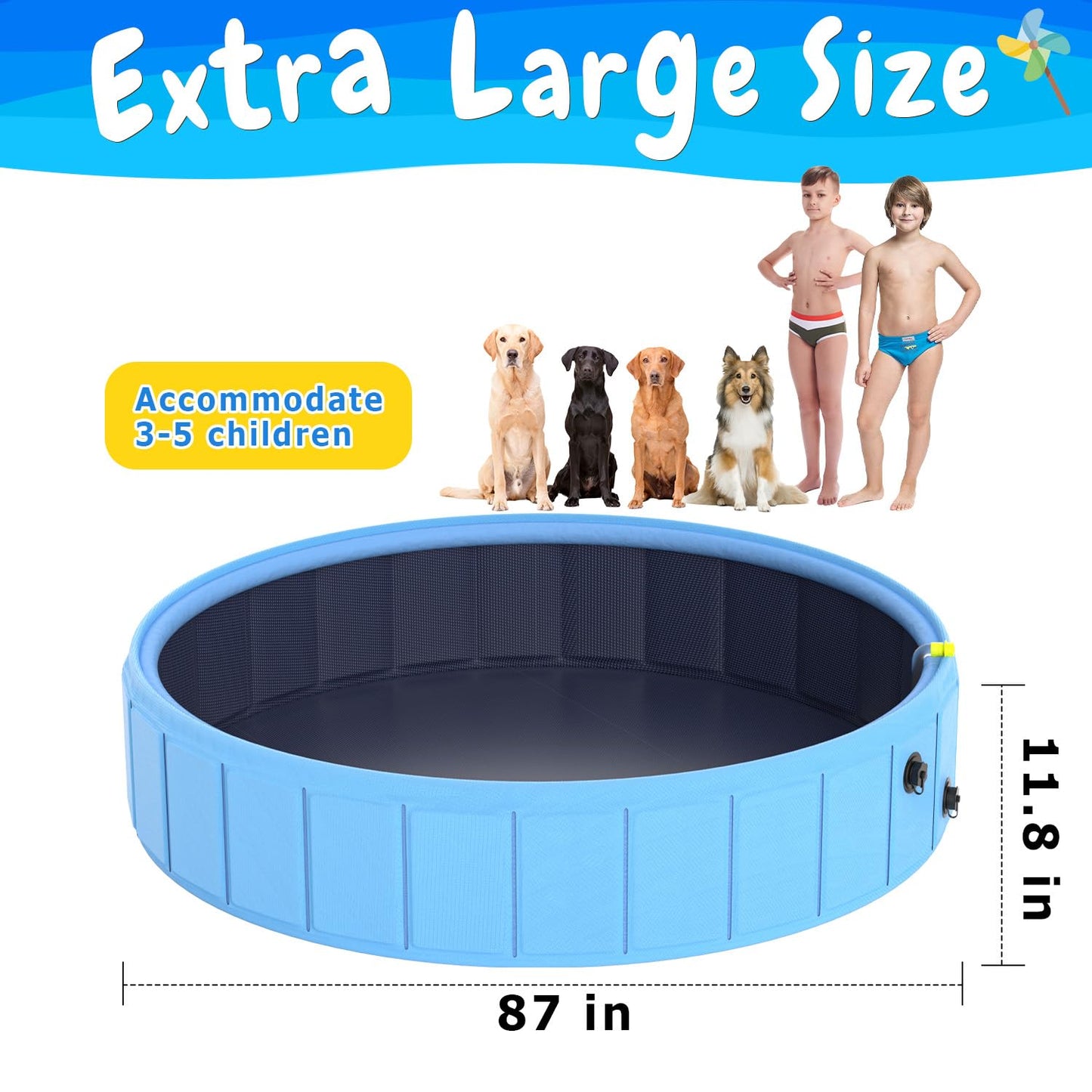 BerrysParadise Foldable Dog Pool with Sprinkler – 87in Extra Large Outdoor Collapsible Pool