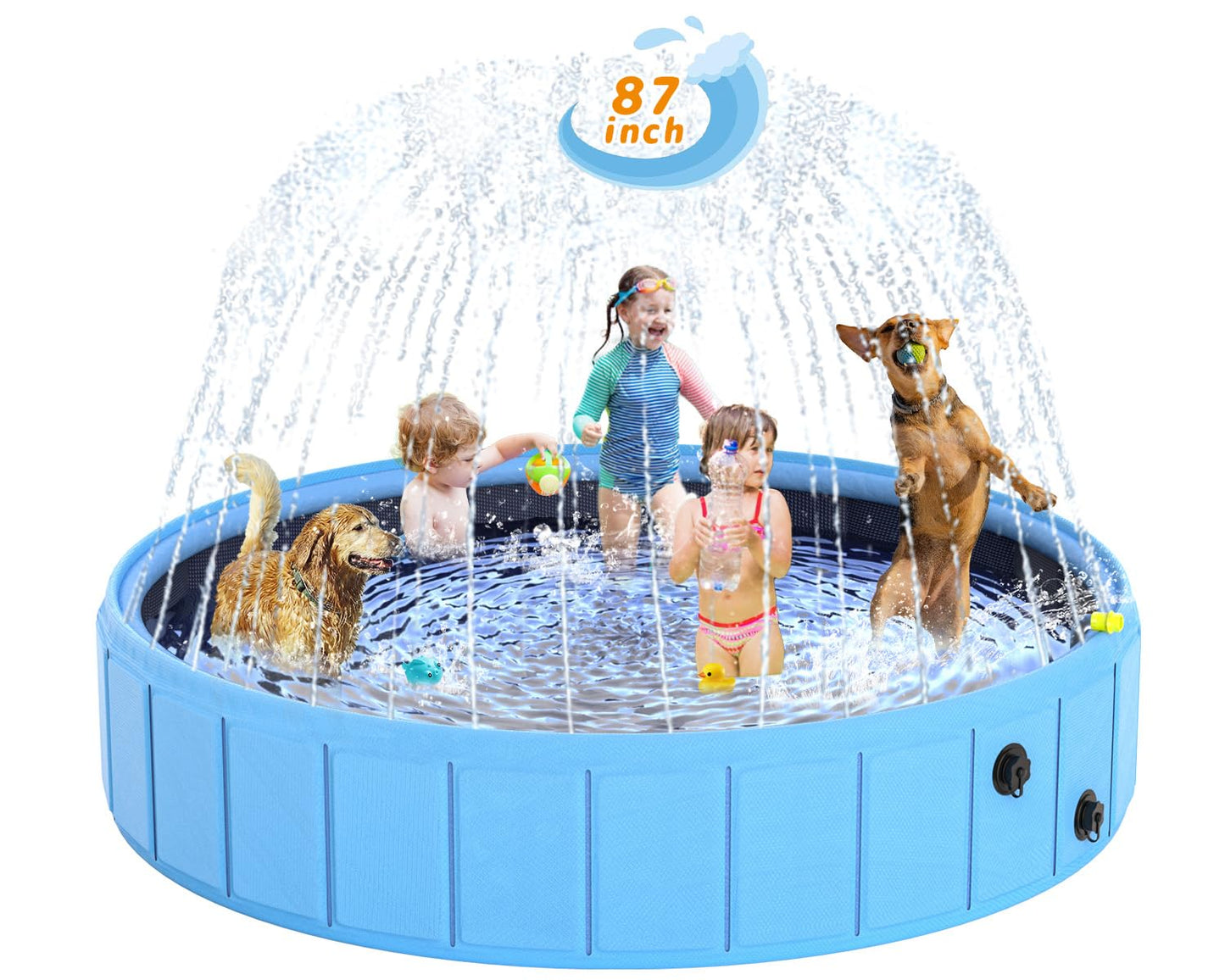 BerrysParadise Foldable Dog Pool with Sprinkler – 87in Extra Large Outdoor Collapsible Pool