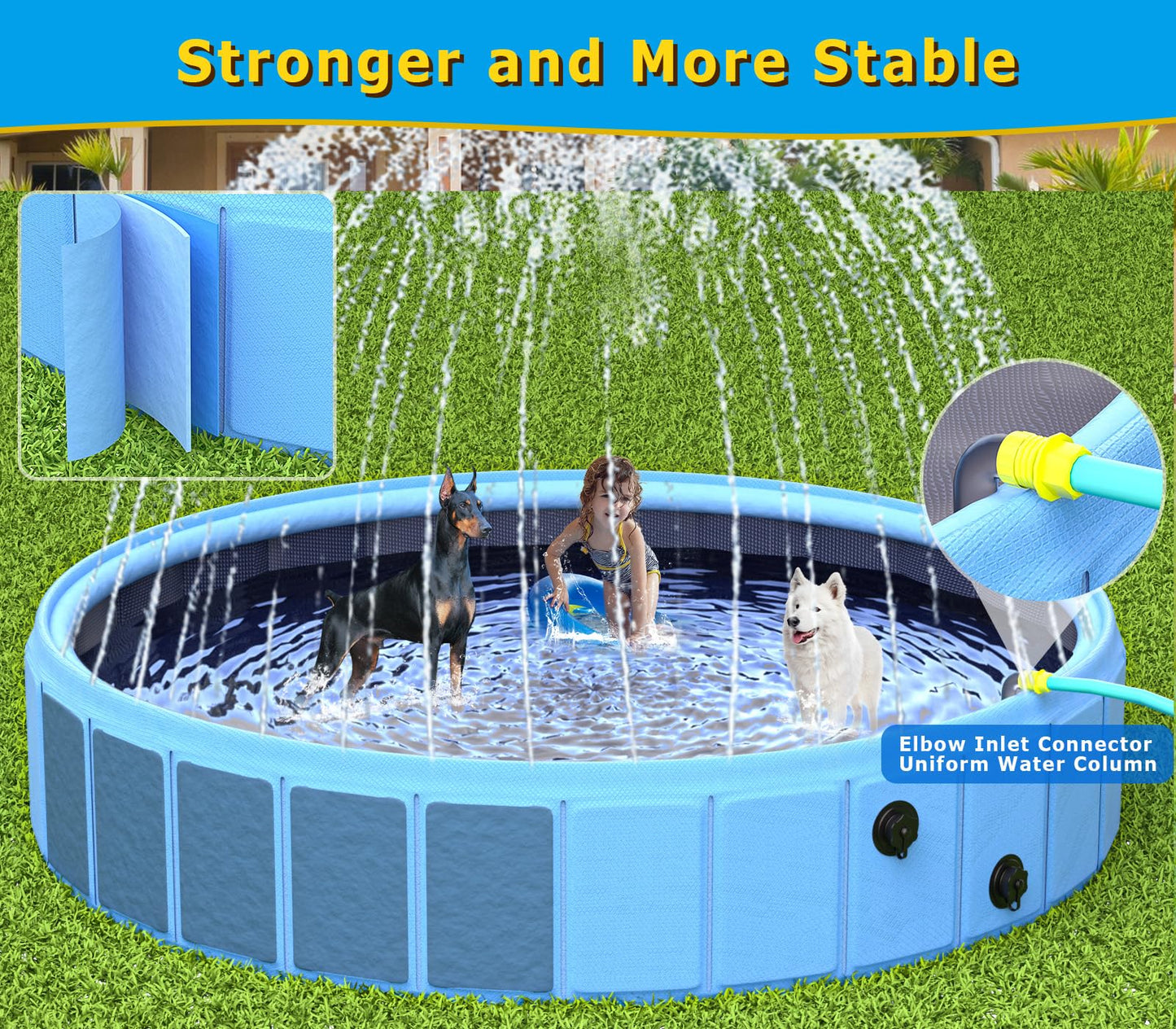 BerrysParadise Foldable Dog Pool with Sprinkler – 87in Extra Large Outdoor Collapsible Pool