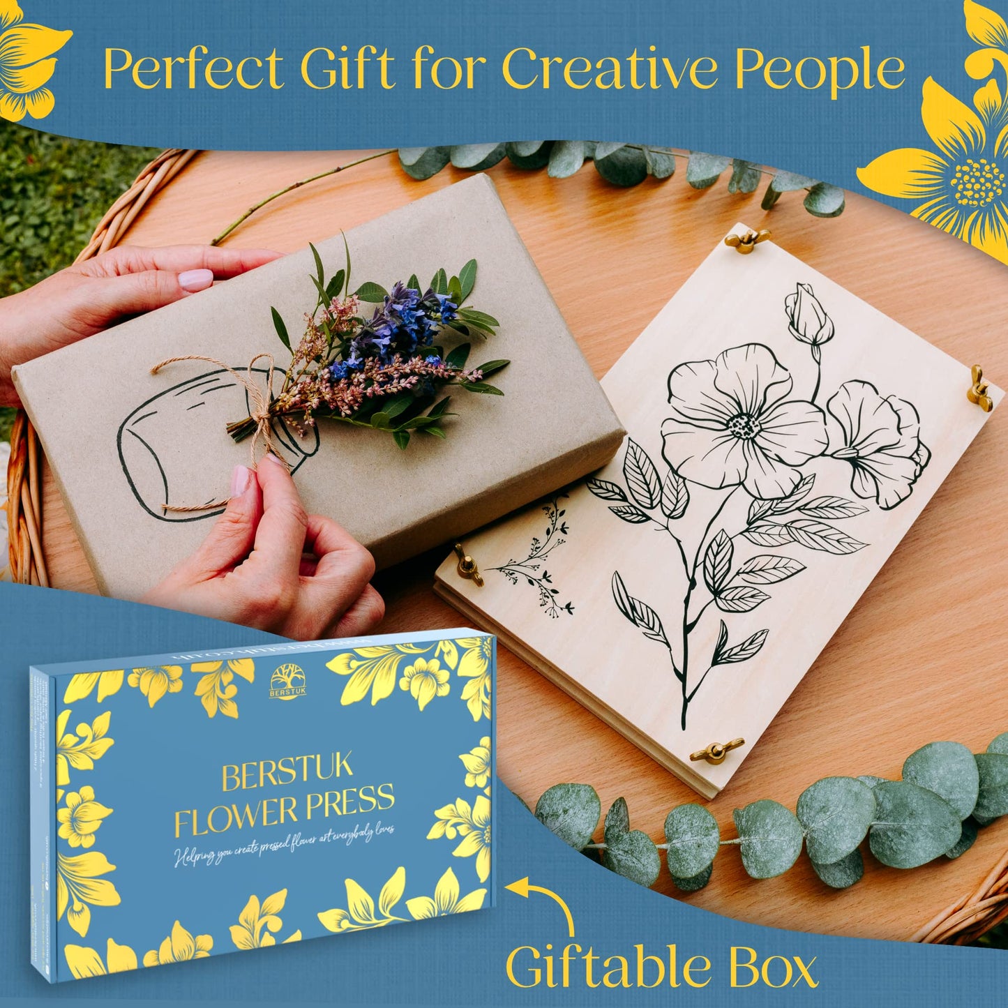 Berstuk Large Flower Press Kit (10.8 x 6.9 in) + Expert Tutorials