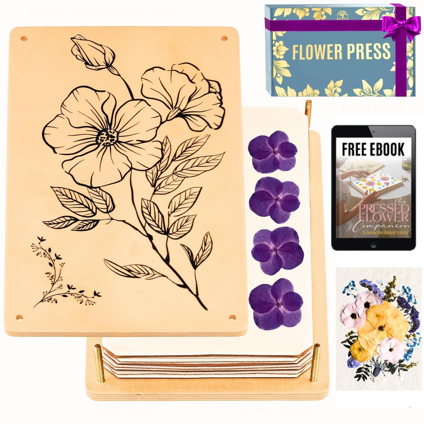 Berstuk Large Flower Press Kit (10.8 x 6.9 in) + Expert Tutorials