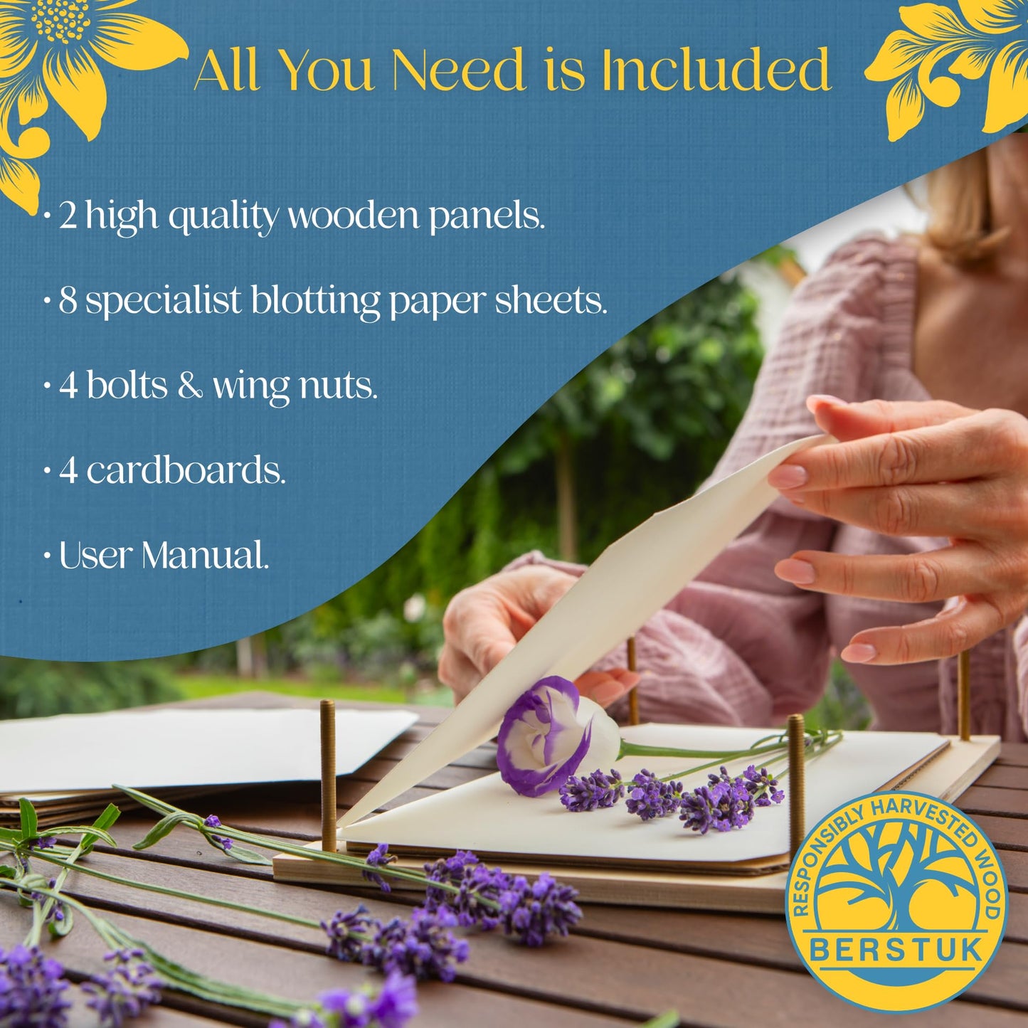 Berstuk Large Flower Press Kit (10.8 x 6.9 in) + Expert Tutorials