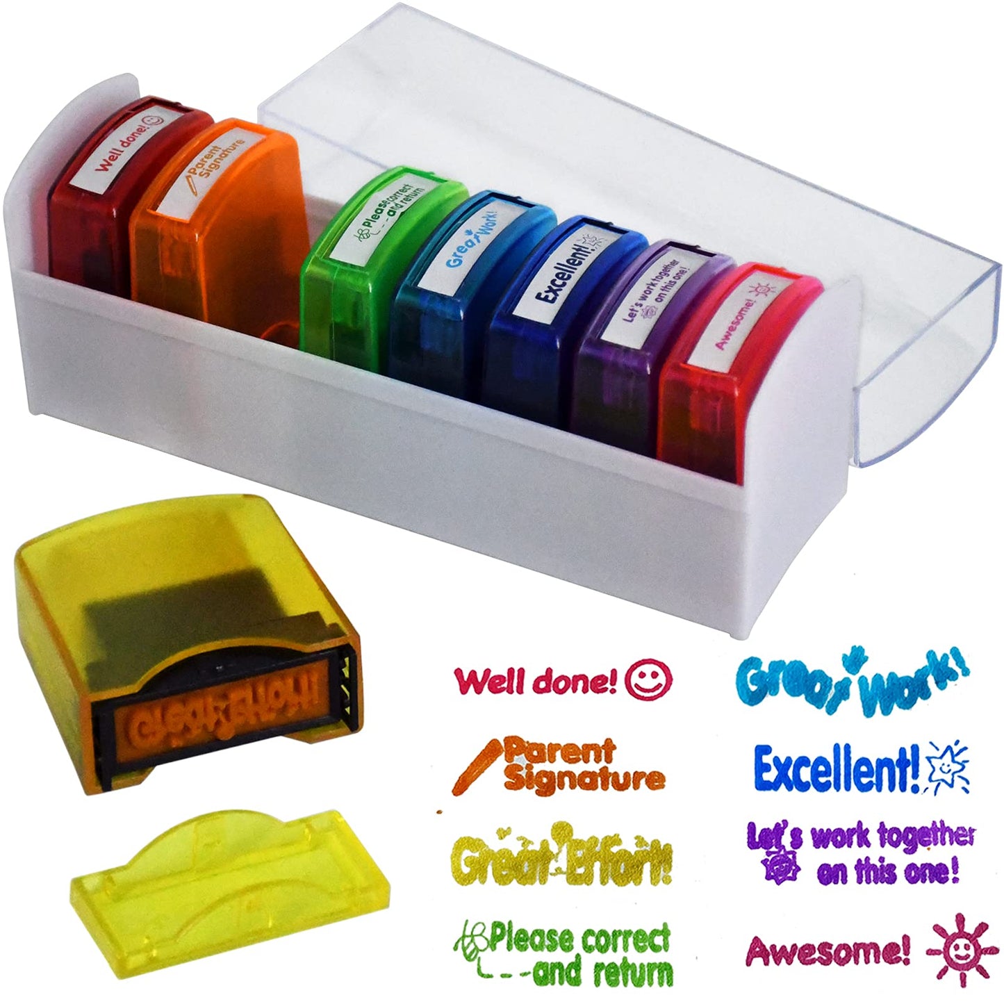 Bertiveny Teacher Stamps – 8 Self-Inking Rainbow Classroom Set