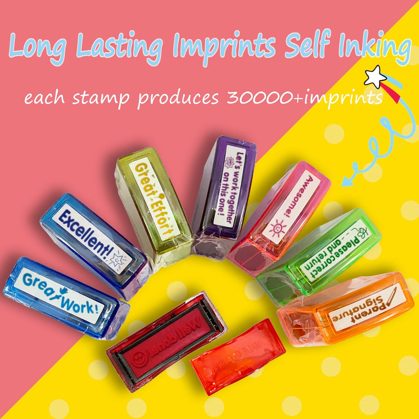 Bertiveny Teacher Stamps – 8 Self-Inking Rainbow Classroom Set