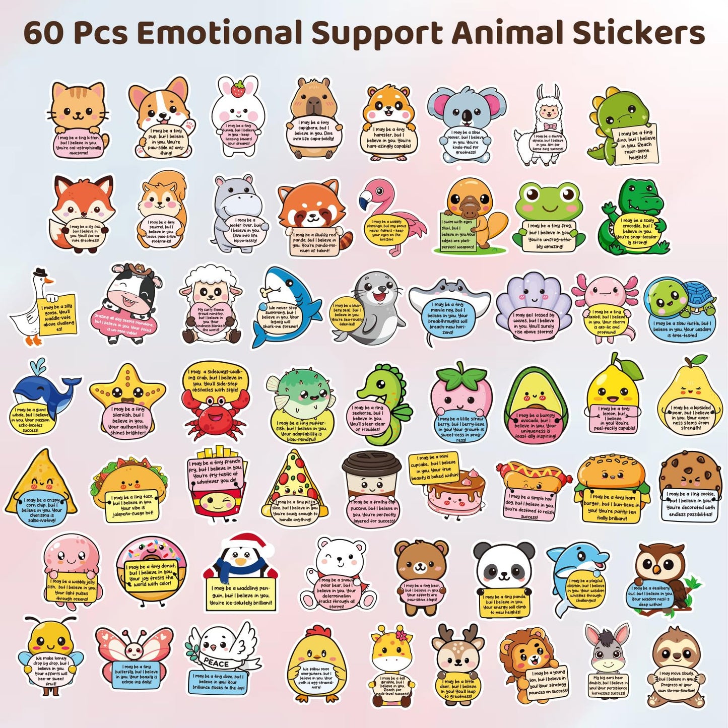 BESARME 60 PCS Emotional Support Sticker Set – Positive Affirmations for Water Bottles, Laptops & More