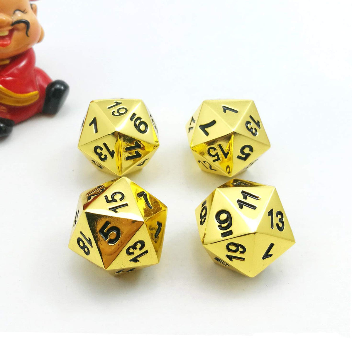 Bescon Deluxe Golden Solid Metal D20 Dice Set – 4x 20-Sided Gold Polyhedral Dice