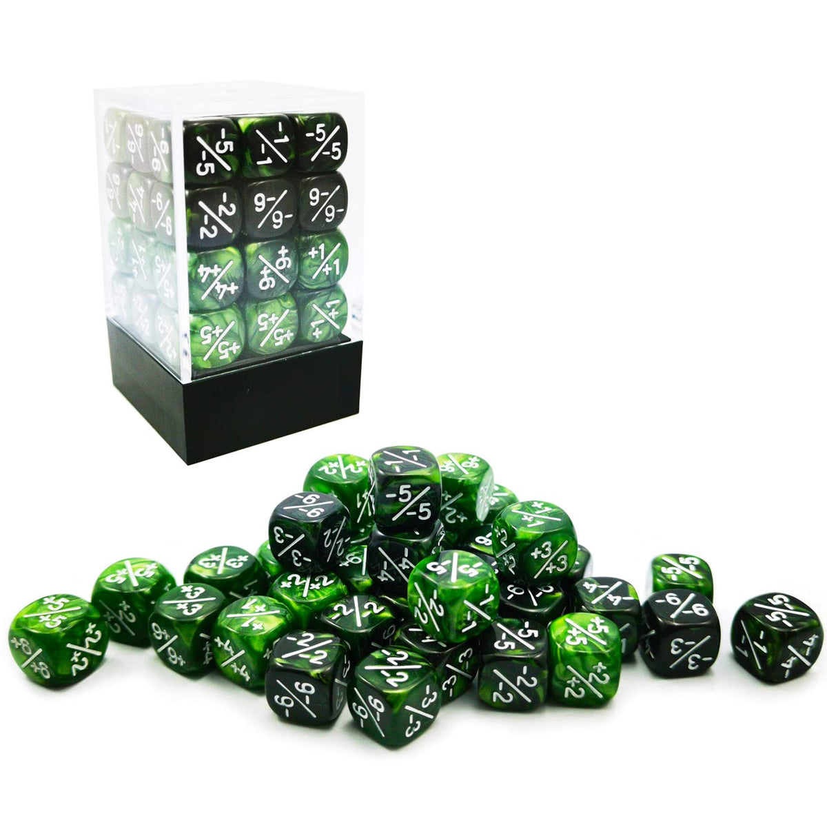 BESCON DICE 36pcs 12mm Marble Green & Gemini Green Counters Set – MTG & CCG Token Dice