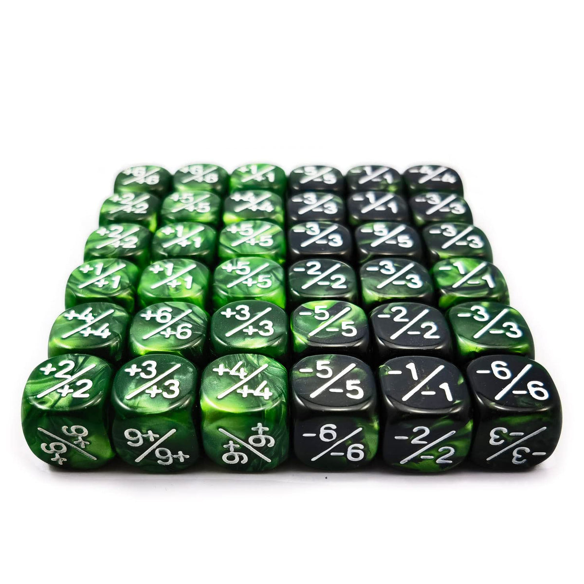 BESCON DICE 36pcs 12mm Marble Green & Gemini Green Counters Set – MTG & CCG Token Dice