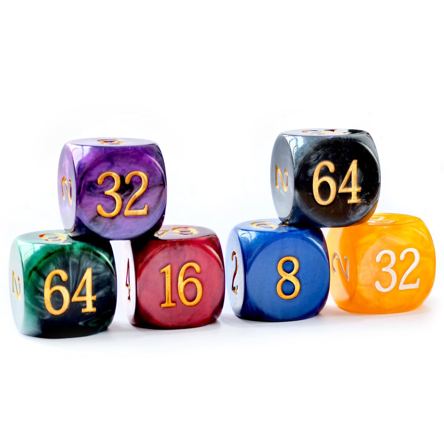Bescon DICE 5pcs Backgammon Marble Dice Set - 30MM Doubling Cube + 4x 16MM Dice (Black/White Marbleized)