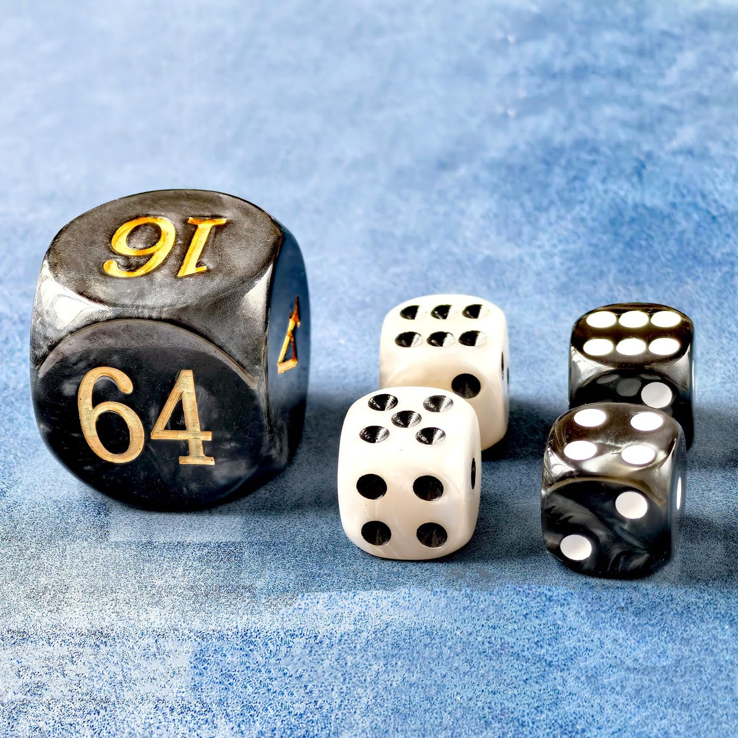 Bescon DICE 5pcs Backgammon Marble Dice Set - 30MM Doubling Cube + 4x 16MM Dice (Black/White Marbleized)