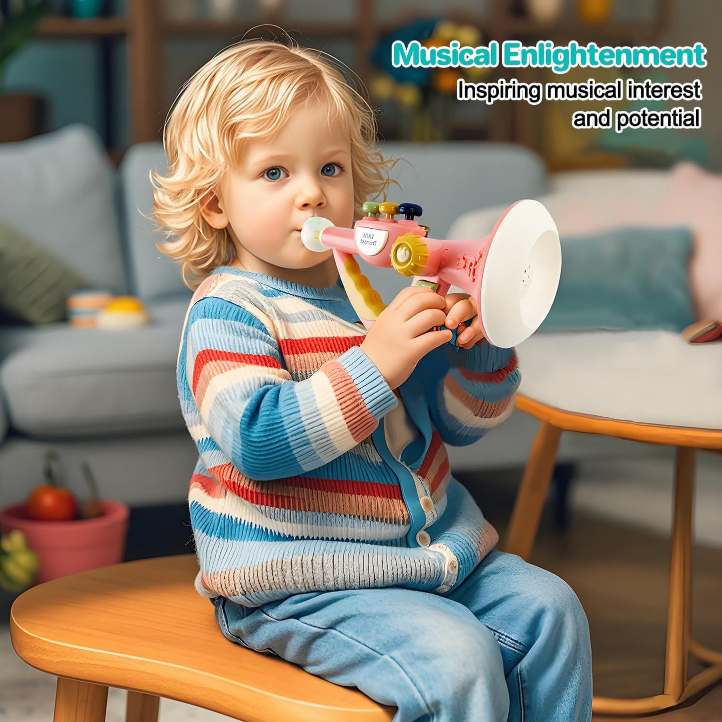Besiciwiin Toddler Musical Instruments Set – Trumpet, Harmonica & Recorder Flute (Pink)
