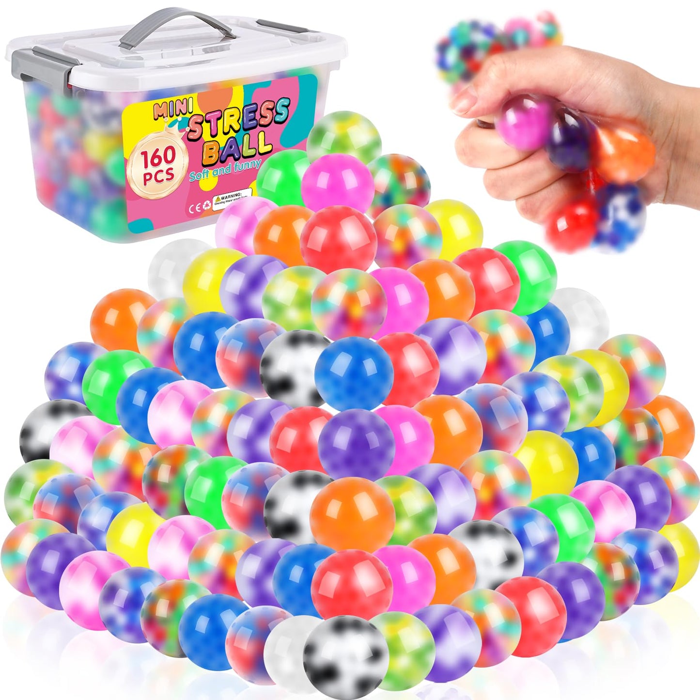 BESNEL 160-Pack Stress Balls Set for Adults | Anti-Anxiety Fidget Toys Bulk Pack