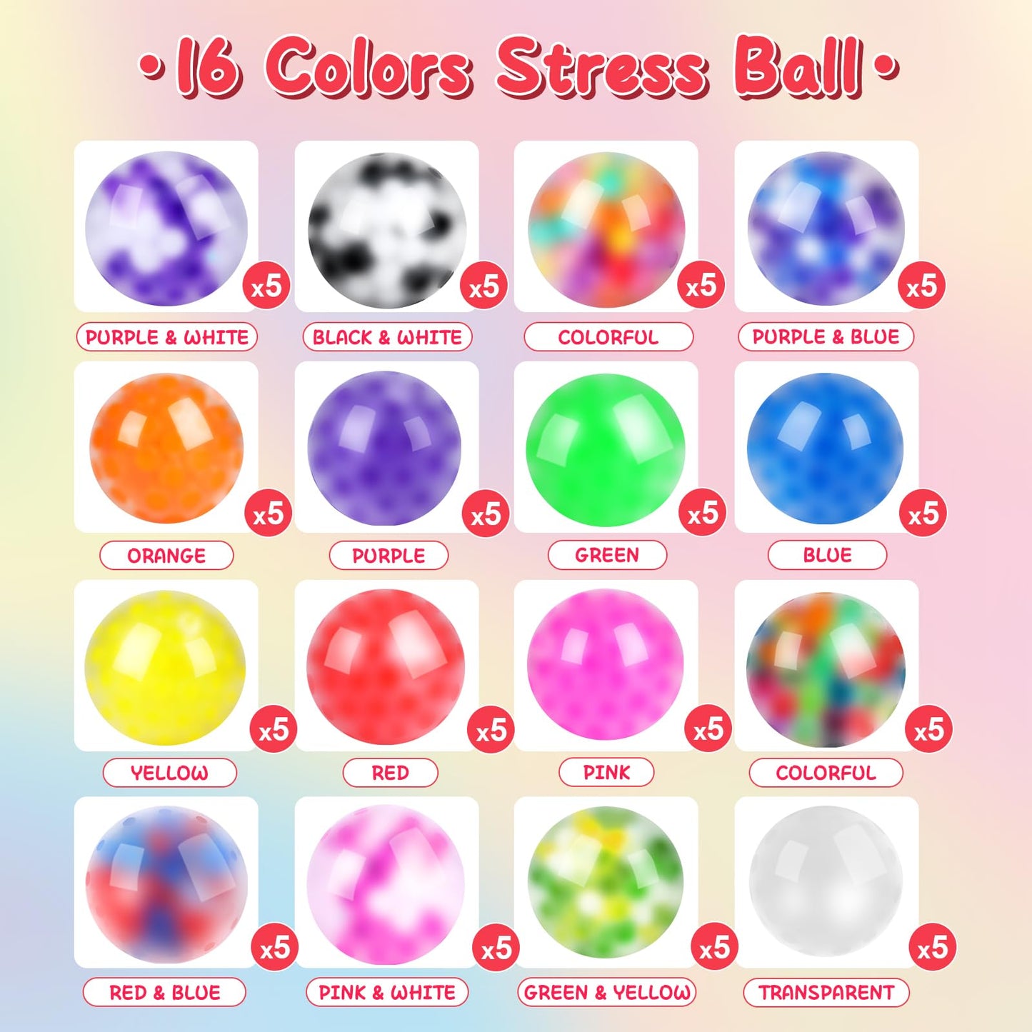 BESNEL 80 Pack Stress Balls for Adults | Colorful Fidget Set for Focus and Relaxation