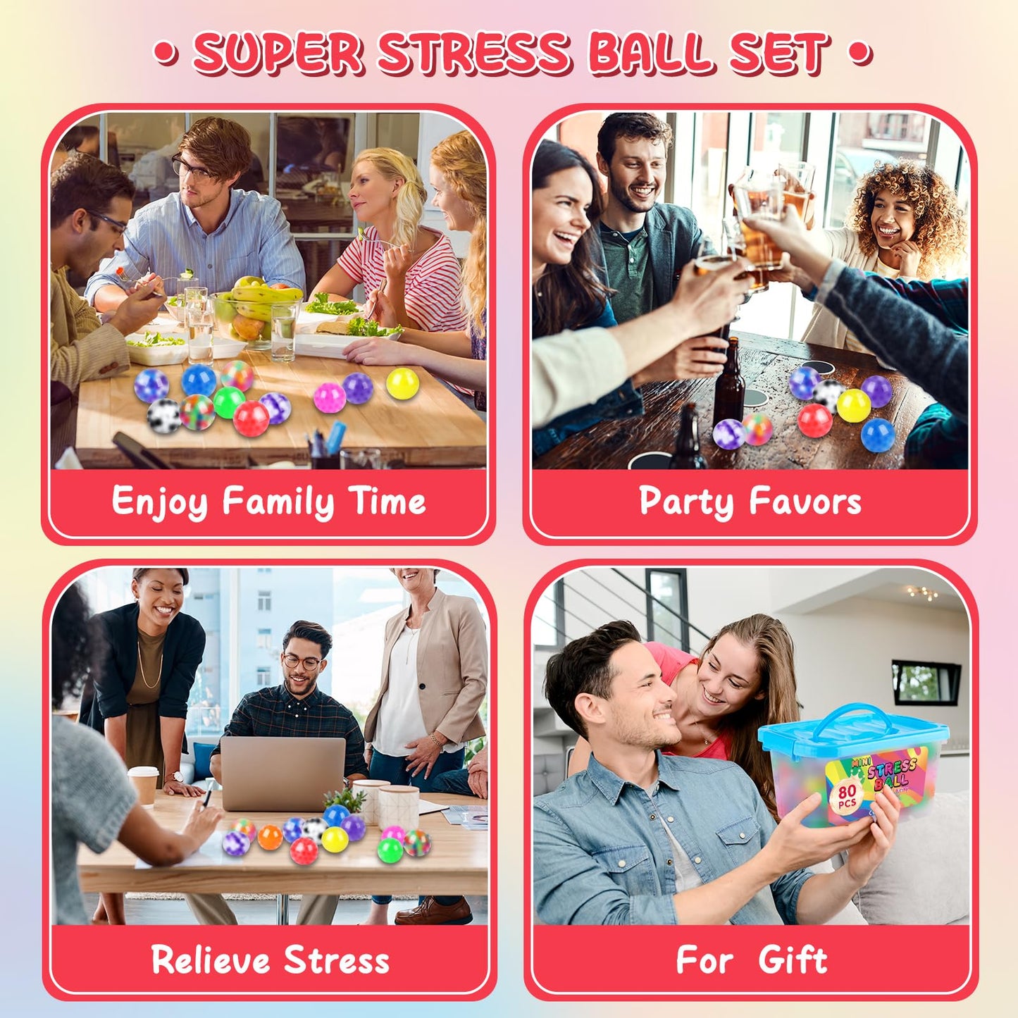 BESNEL 80 Pack Stress Balls for Adults | Colorful Fidget Set for Focus and Relaxation