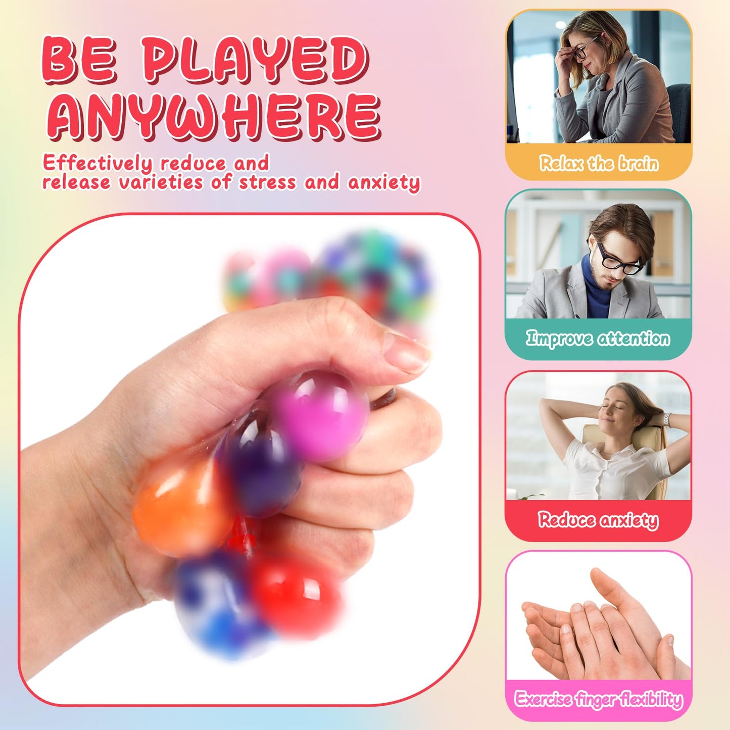 BESNEL 80 Pack Stress Balls for Adults | Colorful Fidget Set for Focus and Relaxation