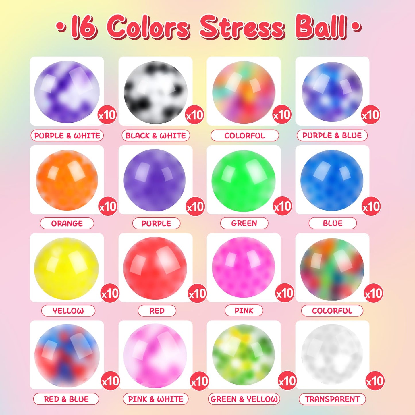 BESNEL 160-Pack Stress Balls Set for Adults | Anti-Anxiety Fidget Toys Bulk Pack