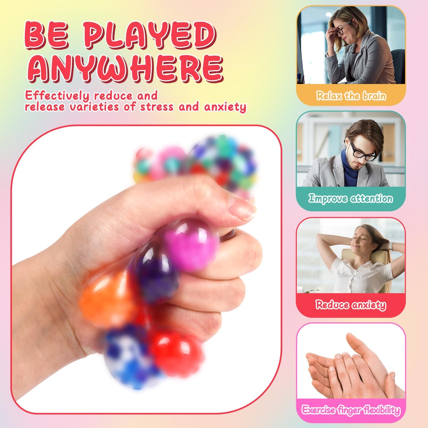 BESNEL 160-Pack Stress Balls Set for Adults | Anti-Anxiety Fidget Toys Bulk Pack
