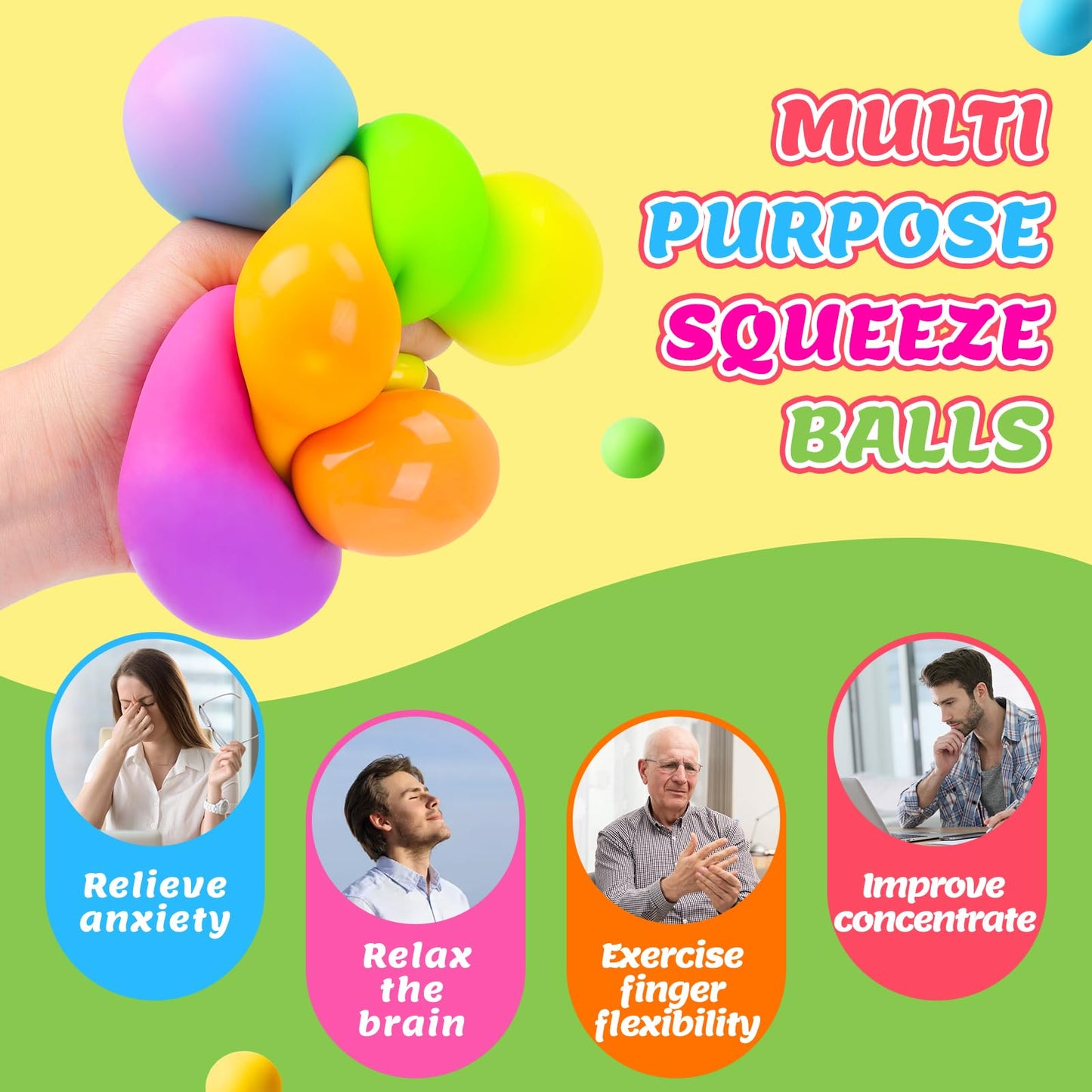 BESNEL Stress Balls 4 Pack — Color-Changing Fidget Toys for Anxiety Relief | Classroom Prizes