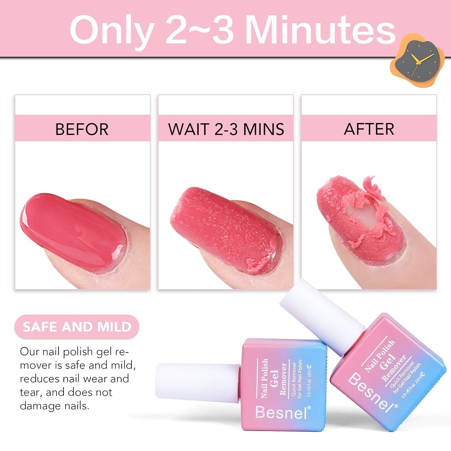 BESNEL Gel Nail Polish Remover 10 Pack - Quick, Non-Irritating Gel Remover Kit