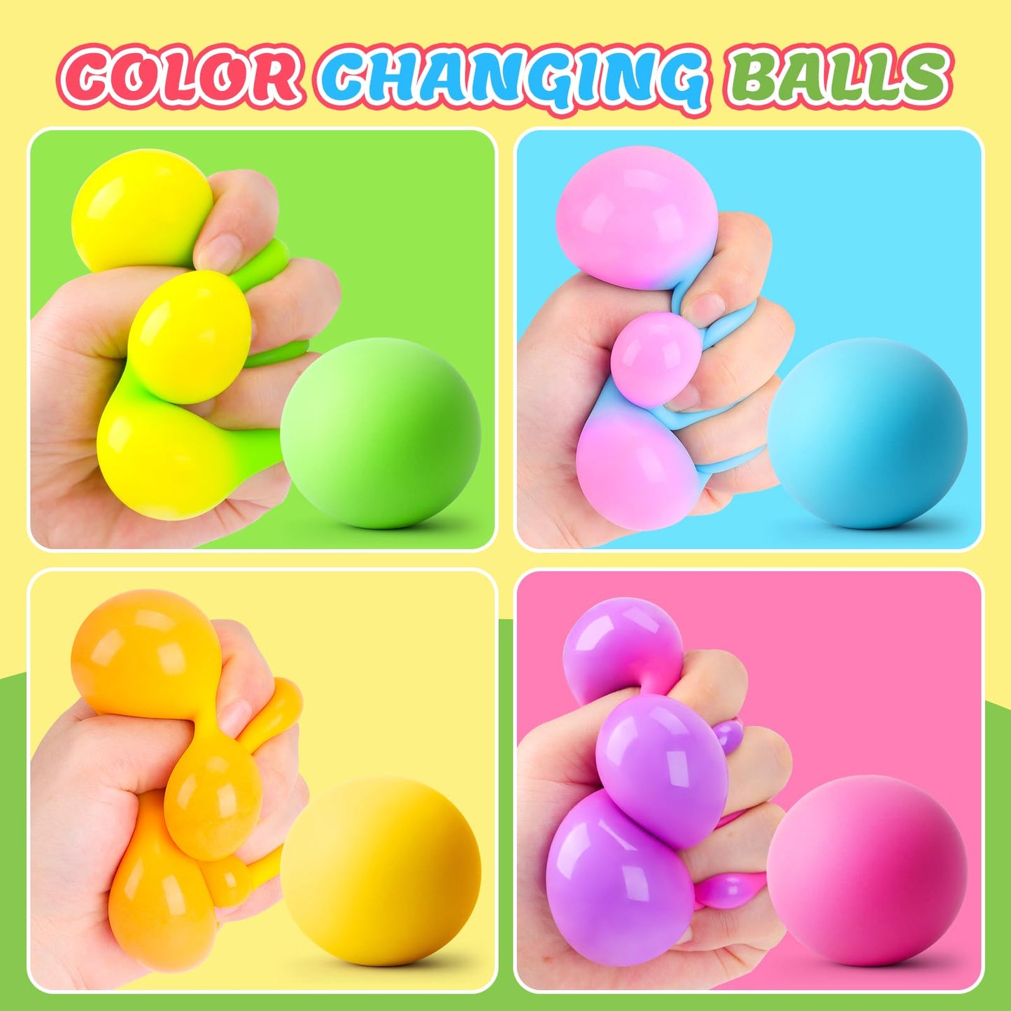 BESNEL Stress Balls 4 Pack — Color-Changing Fidget Toys for Anxiety Relief | Classroom Prizes