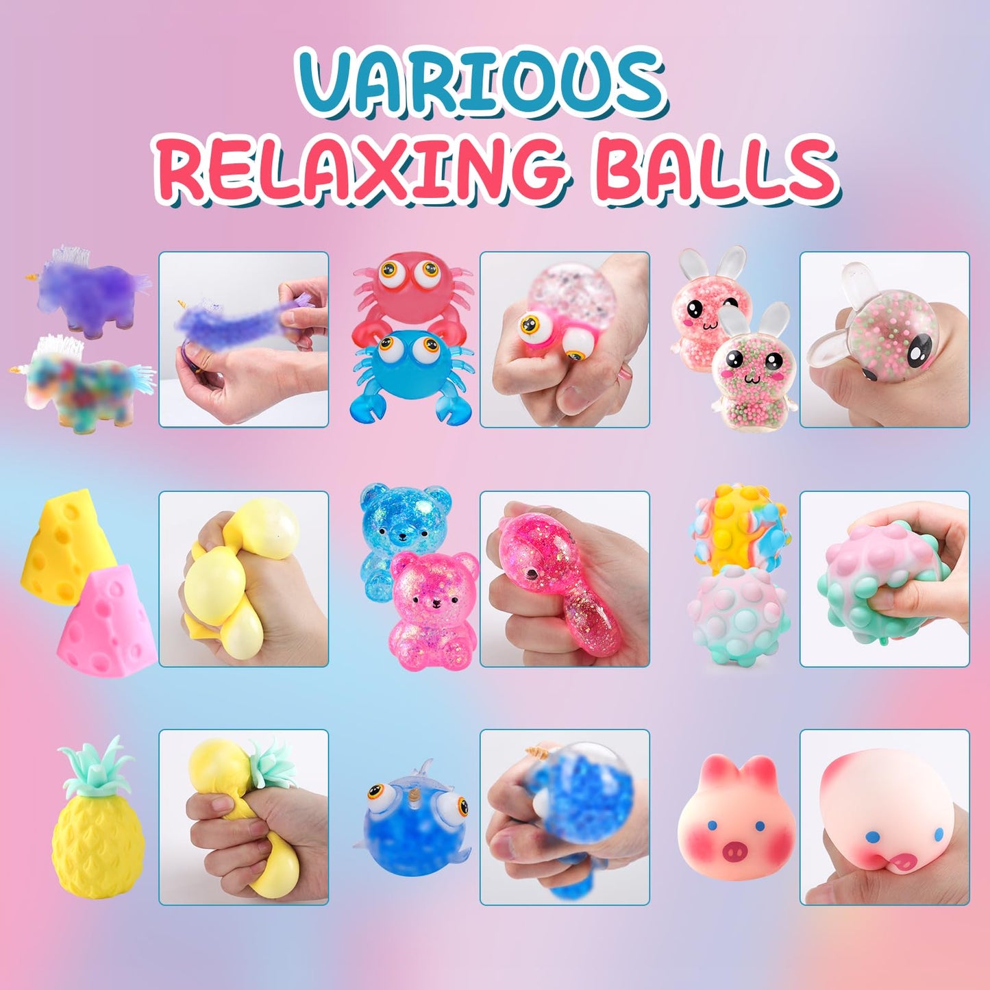 BESNEL 54 Pack Stress Balls – Colorful Squishy Fidget Toys & Party Favors