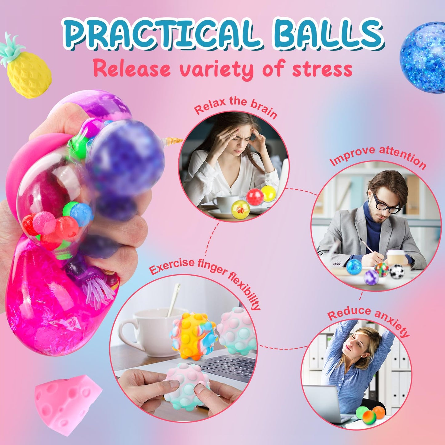 BESNEL 54 Pack Stress Balls – Colorful Squishy Fidget Toys & Party Favors