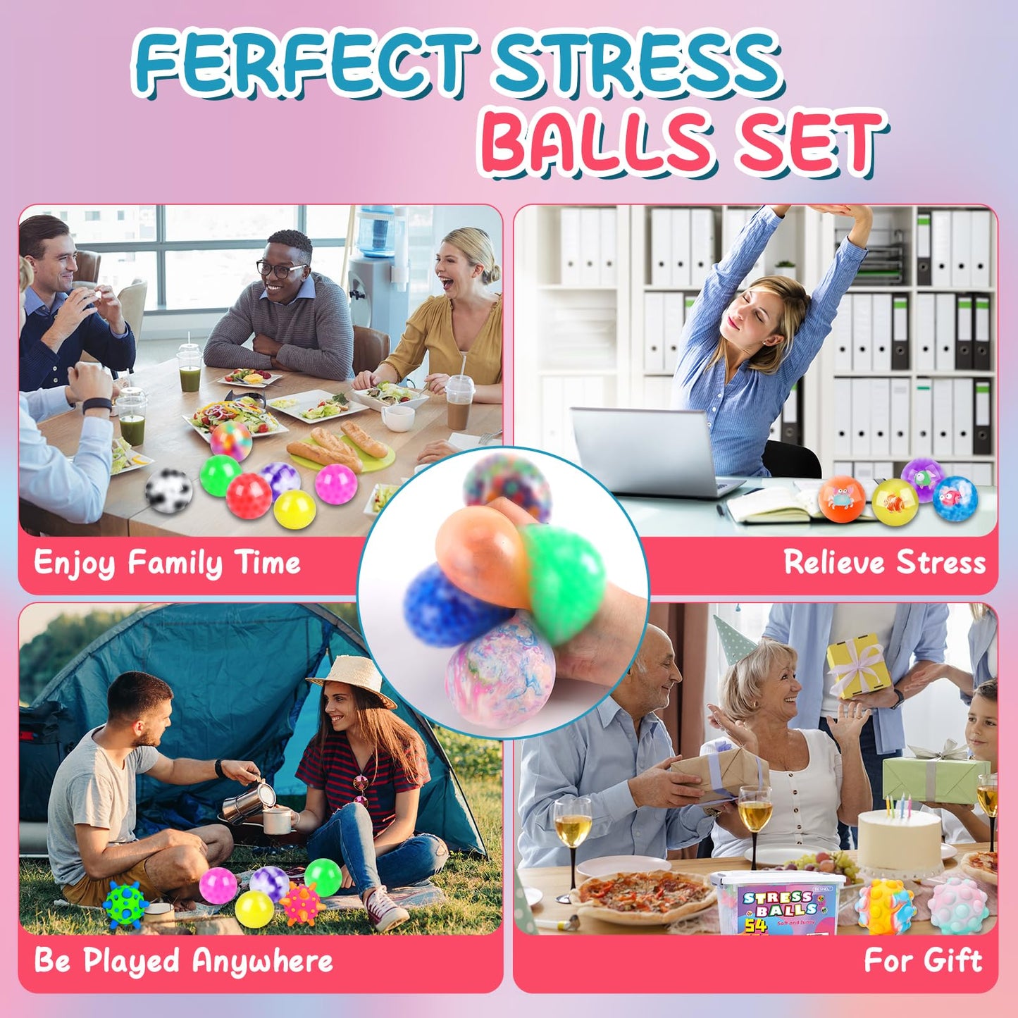 BESNEL 54 Pack Stress Balls – Colorful Squishy Fidget Toys & Party Favors