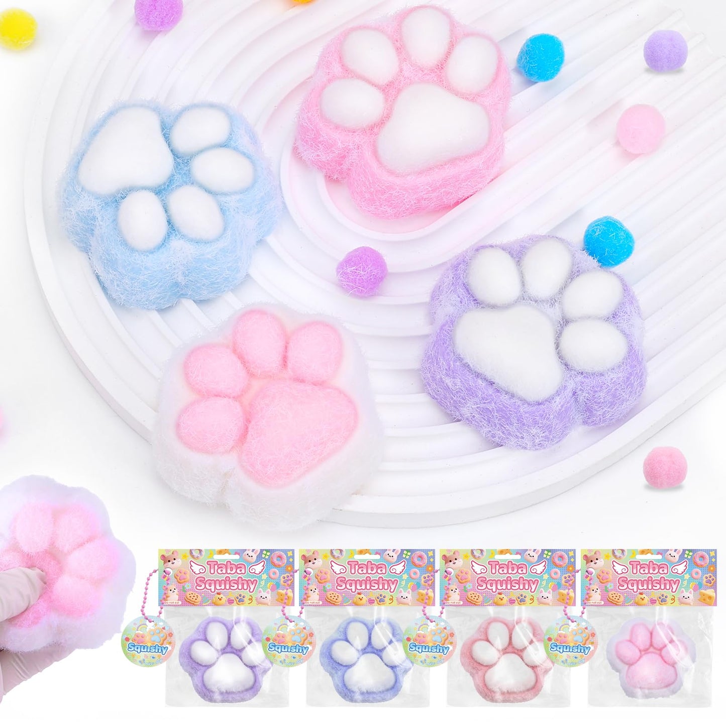 BESNEL 4pcs Taba Squishy Paw Toys – Cute Cat Paw Fidget Set for Focus and Stress Relief