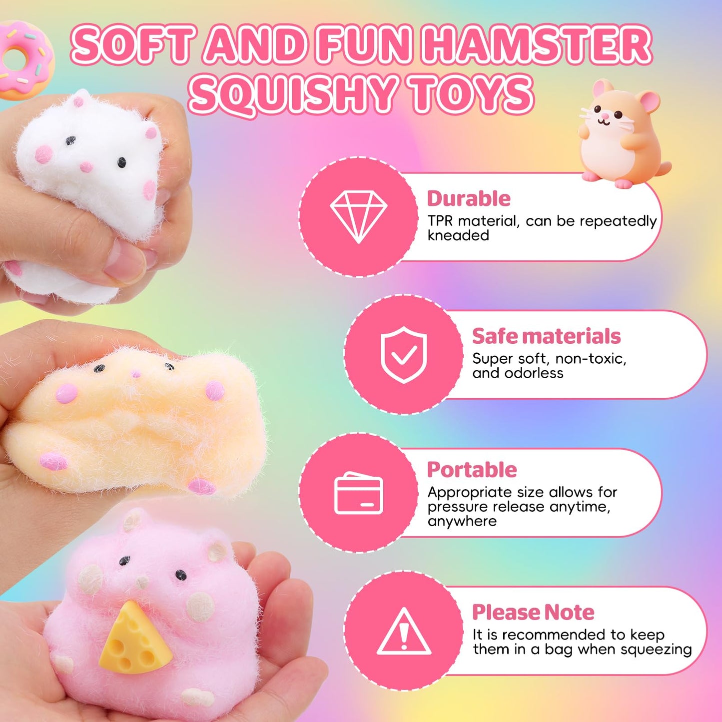 BESNEL 4pcs Taba Squishy Hamster Toys – Soft Fidget Hamsters for Stress Relief and Focus