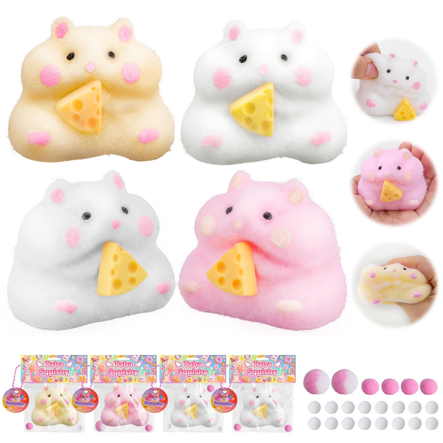 BESNEL 4pcs Taba Squishy Hamster Toys – Soft Fidget Hamsters for Stress Relief and Focus