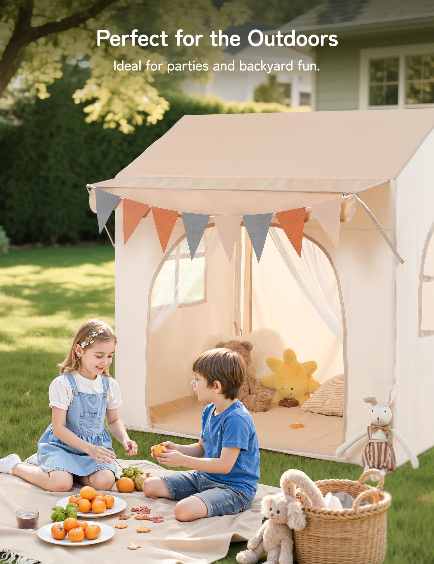 Besrey Kids Play Tent with Eave | 2-in-1 Canopy Bed Tent with Lights (47 in L x 35 in W x 51 in H)