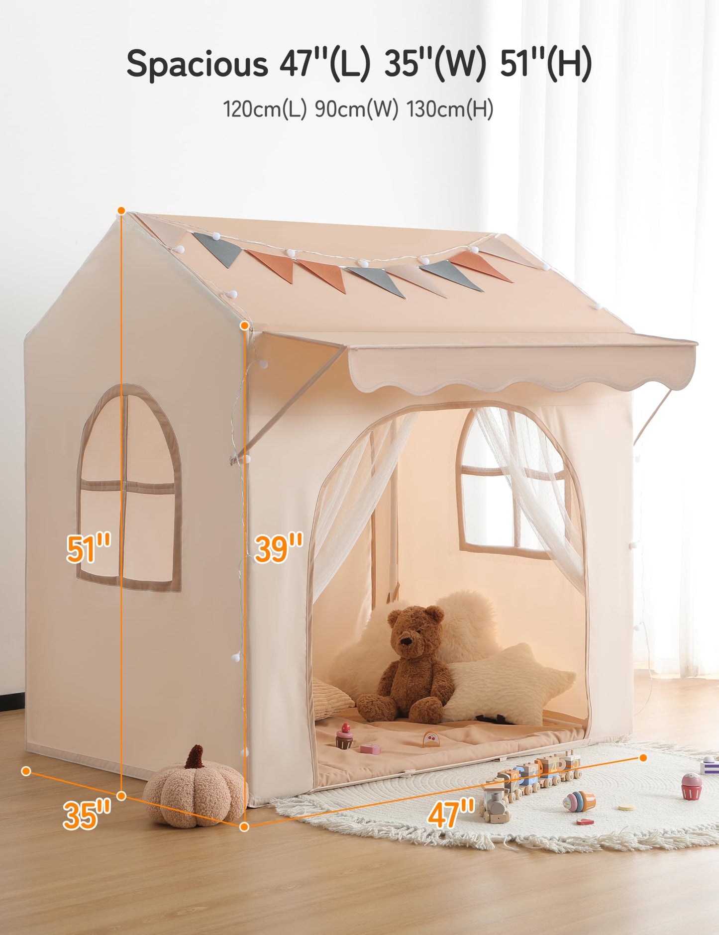 Besrey Kids Play Tent with Eave | 2-in-1 Canopy Bed Tent with Lights (47 in L x 35 in W x 51 in H)