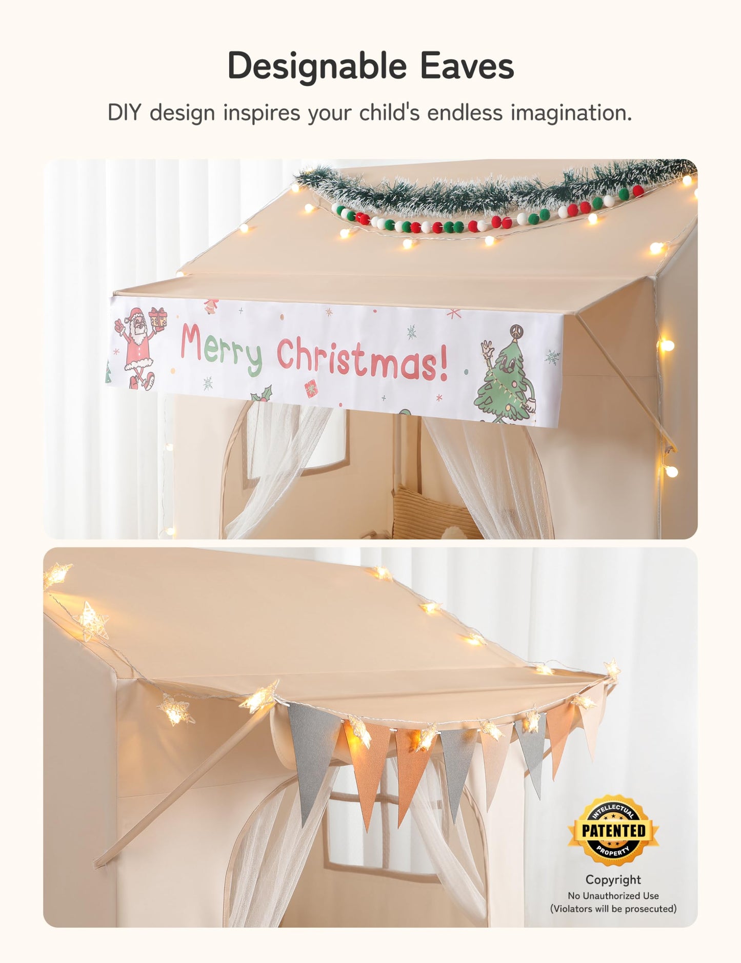 Besrey Kids Play Tent with Eave | 2-in-1 Canopy Bed Tent with Lights (47 in L x 35 in W x 51 in H)