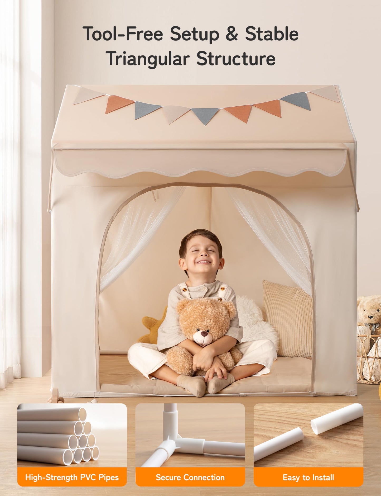 Besrey Kids Play Tent with Eave | 2-in-1 Canopy Bed Tent with Lights (47 in L x 35 in W x 51 in H)