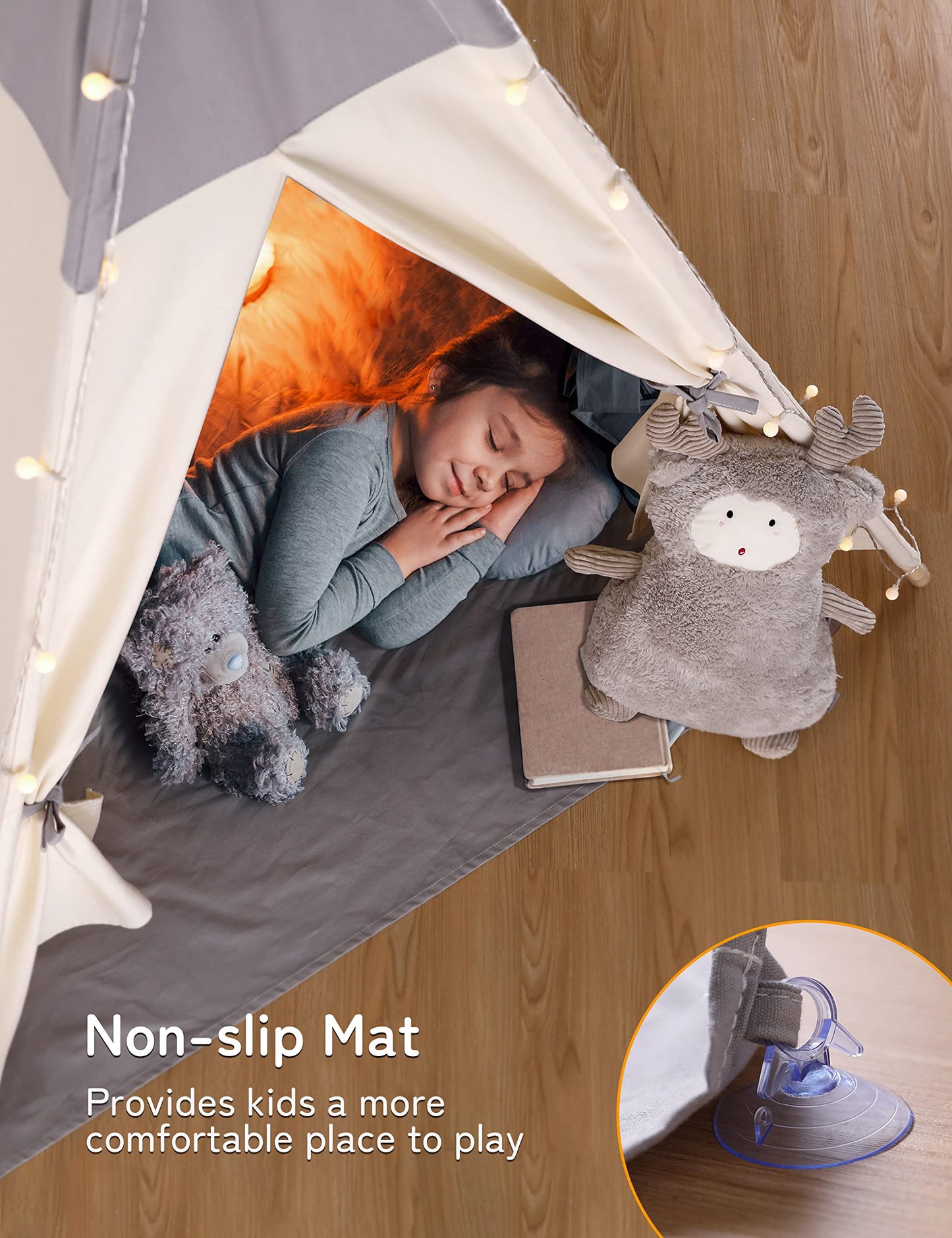 besrey Teepee Tent for Kids with Light & Cotton Floor Mat | Indoor Playhouse
