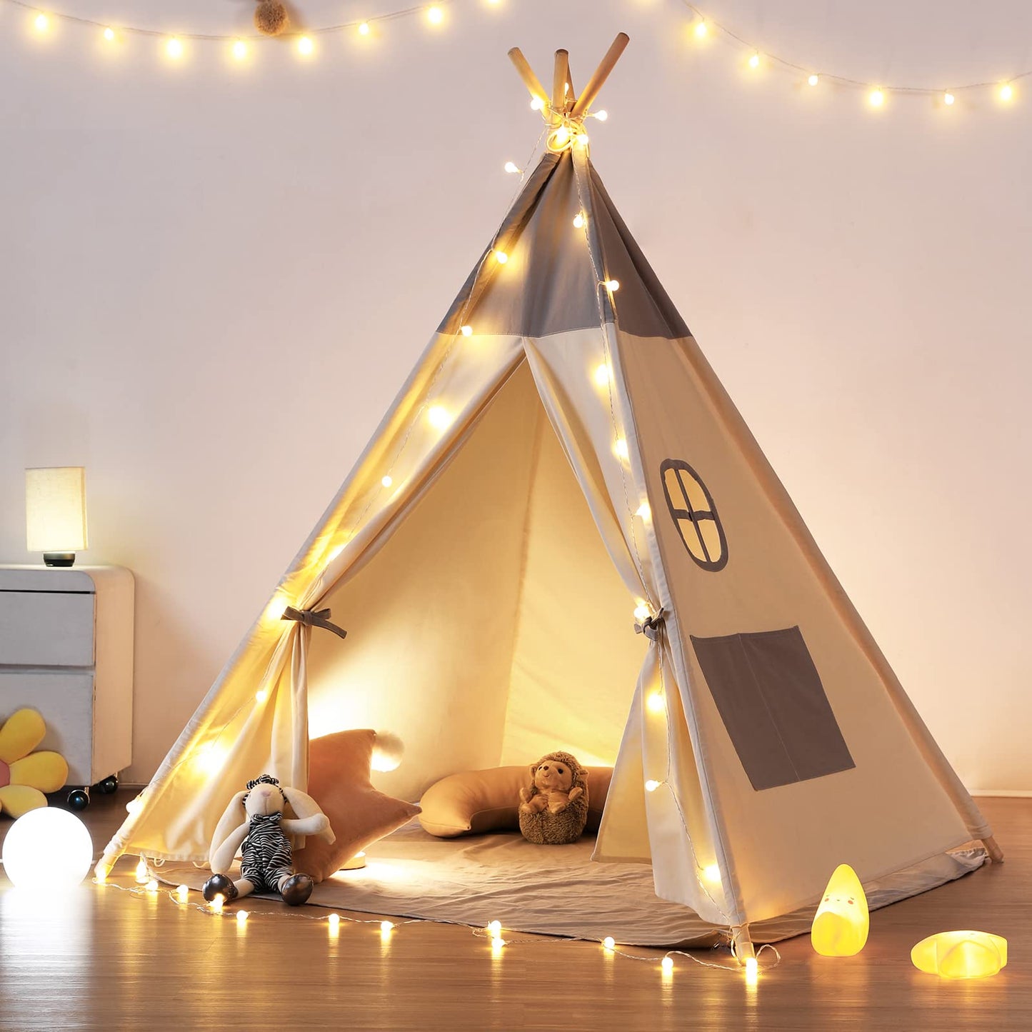 besrey Teepee Tent for Kids with Light & Cotton Floor Mat | Indoor Playhouse