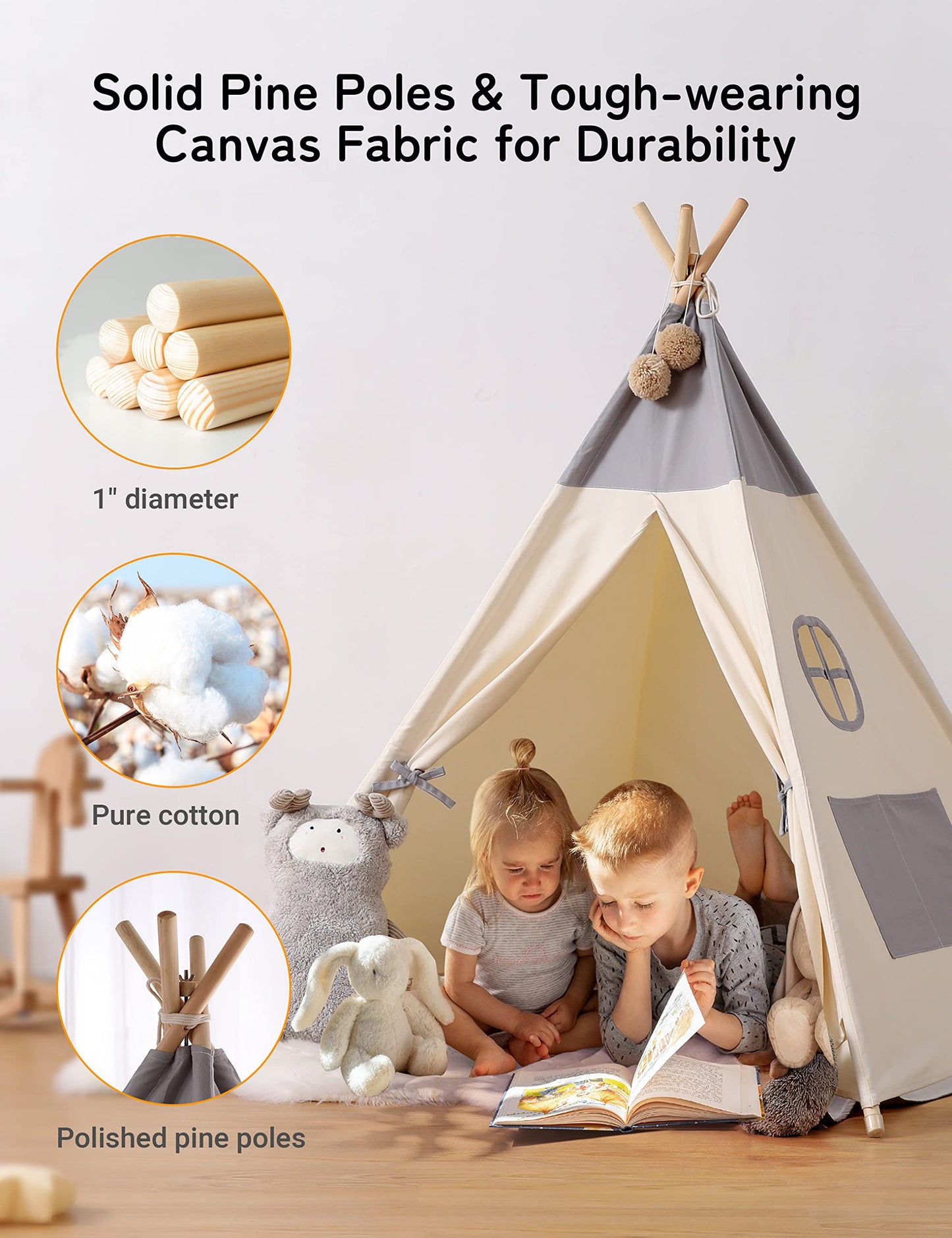 besrey Teepee Tent for Kids with Light & Cotton Floor Mat | Indoor Playhouse