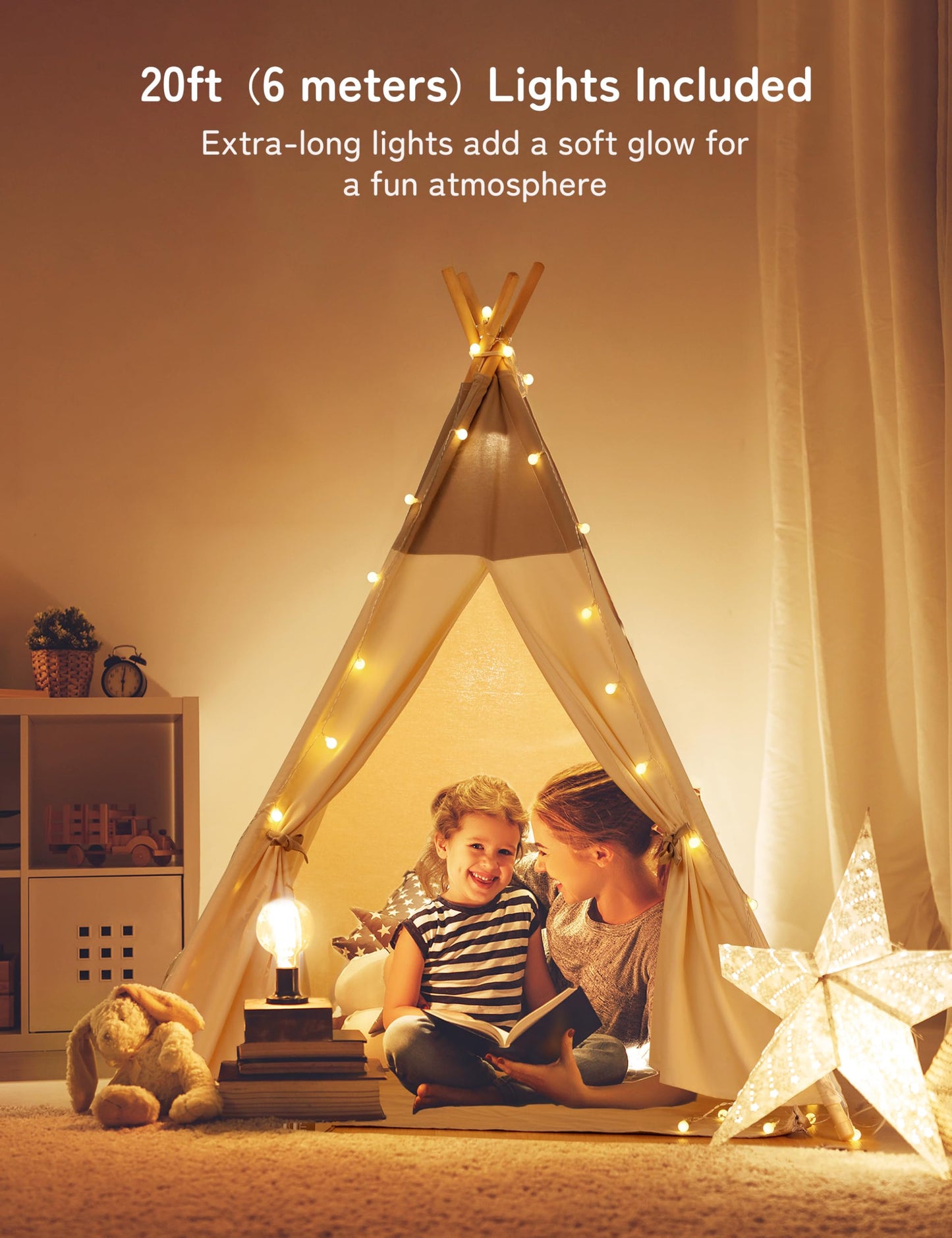 besrey Teepee Tent for Kids with Light & Cotton Floor Mat | Indoor Playhouse