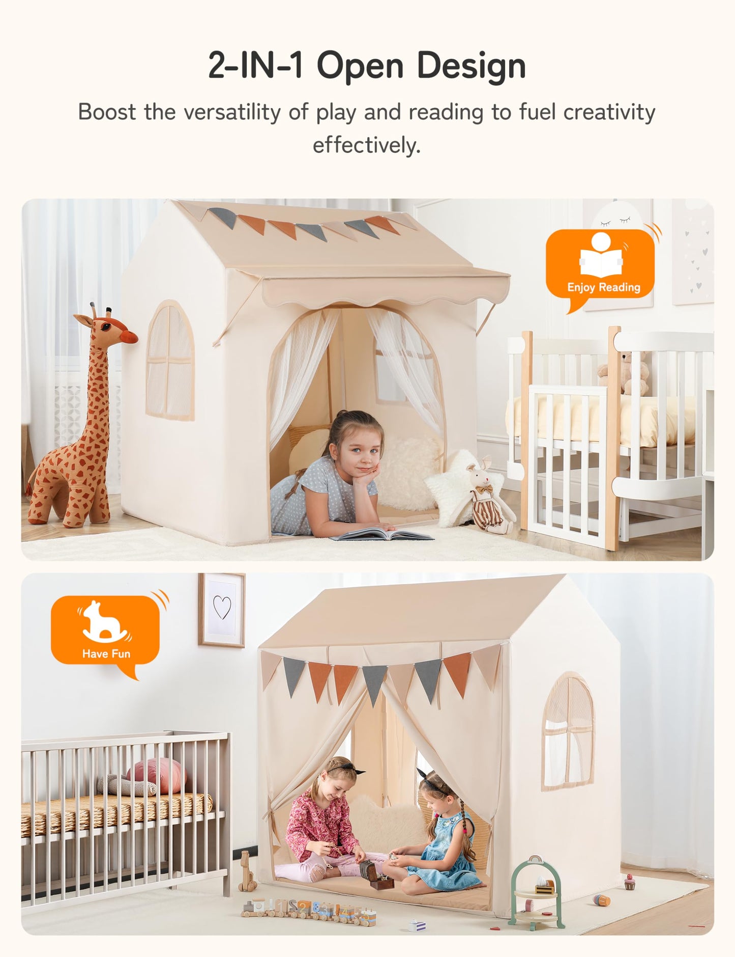 Besrey Kids Play Tent with Eave | 2-in-1 Canopy Bed Tent with Lights (47 in L x 35 in W x 51 in H)