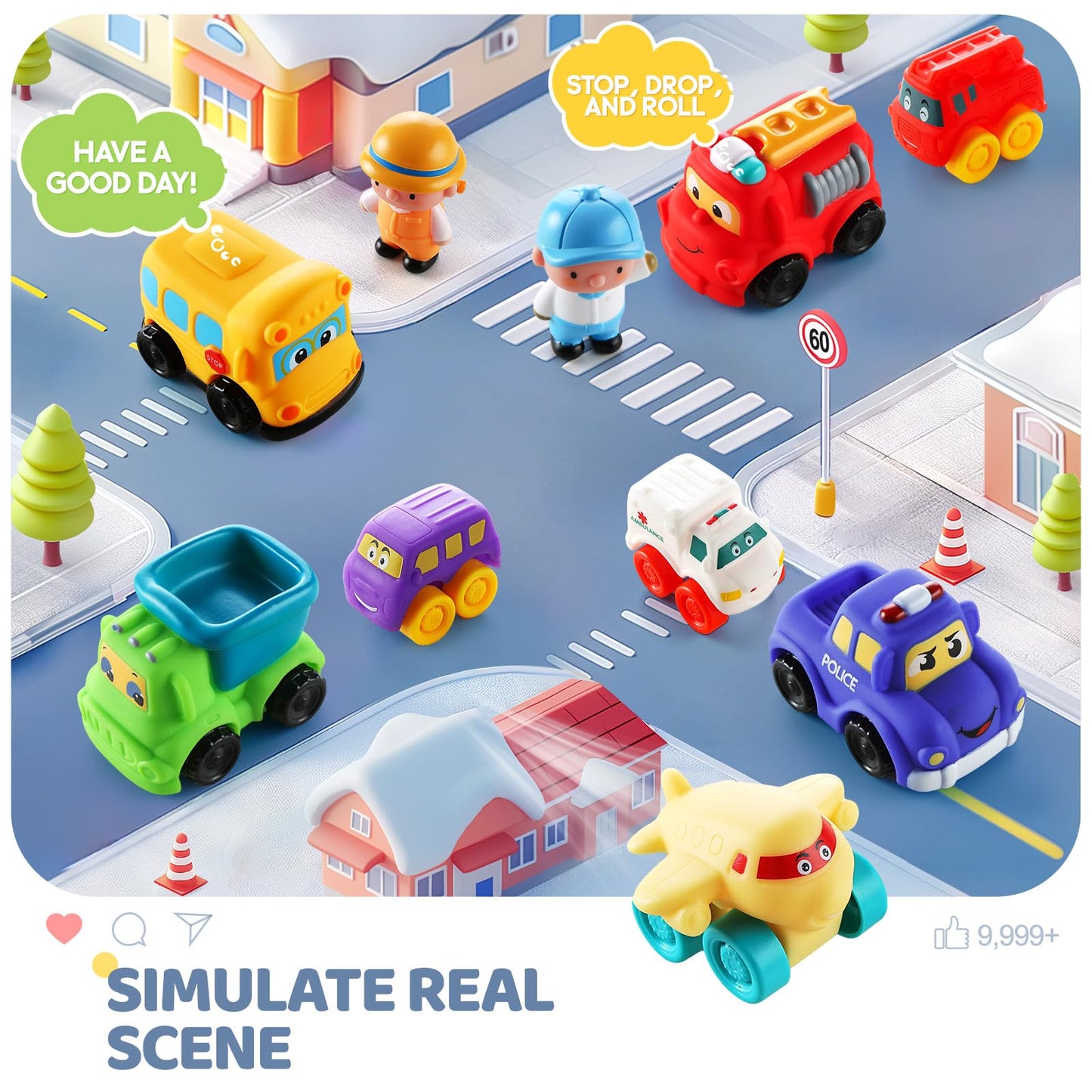 bessome Soft Rubber Cars with Playmat – 12-Piece Baby Toys (12–36 Mo)