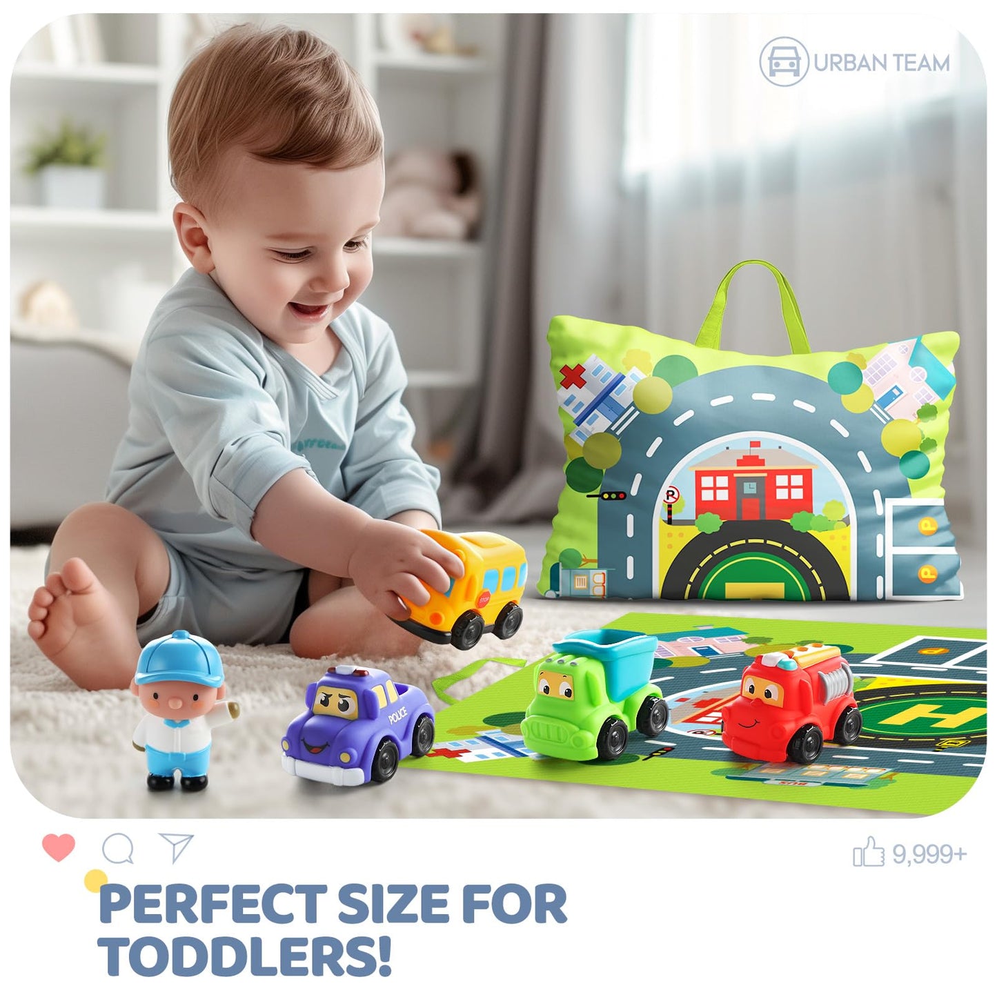 bessome Soft Rubber Cars with Playmat – 12-Piece Baby Toys (12–36 Mo)