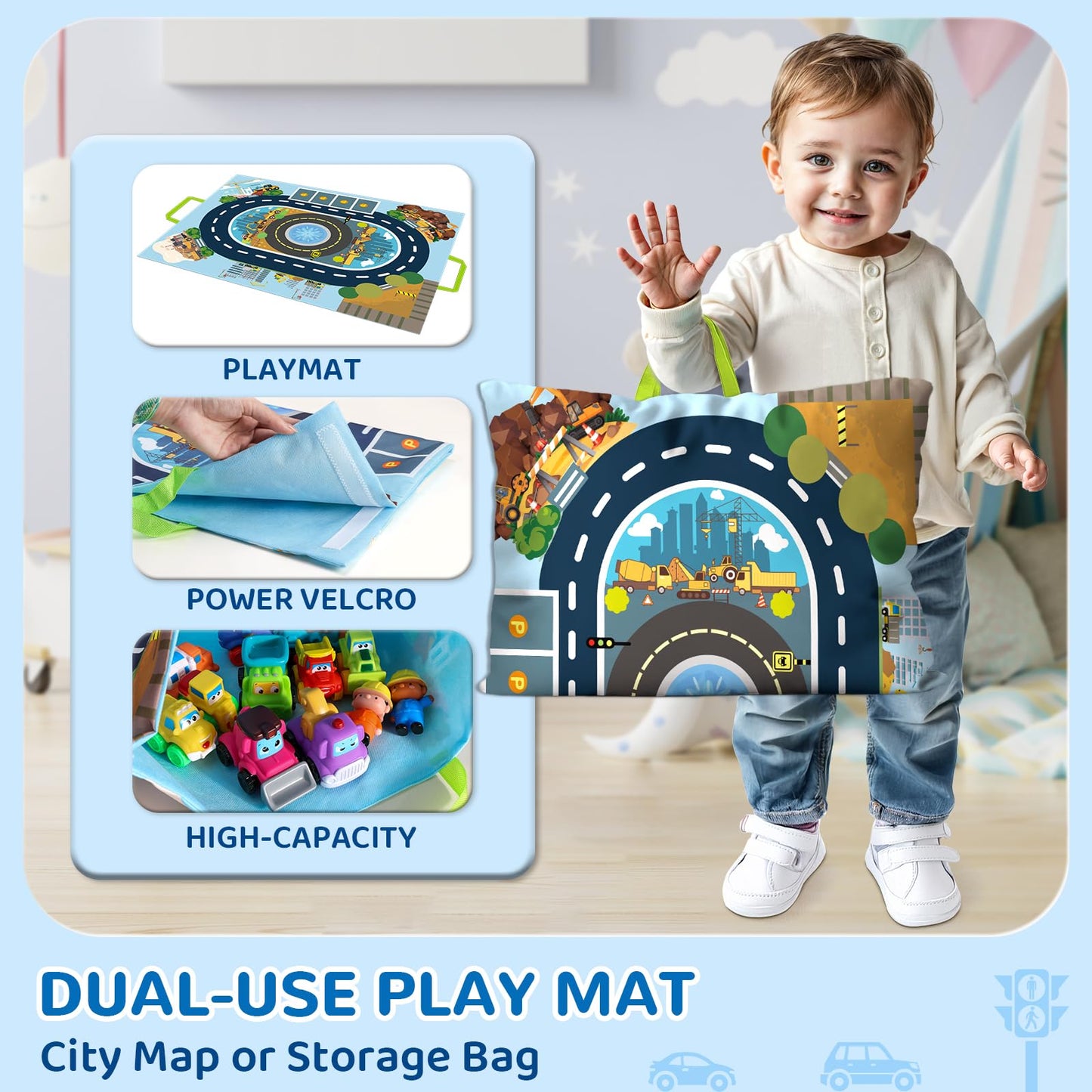 bessome Soft Rubber Cars Toy Set – 12-Piece Playmat Car Toys for Toddlers 1+ Year | Portable Storage Bag