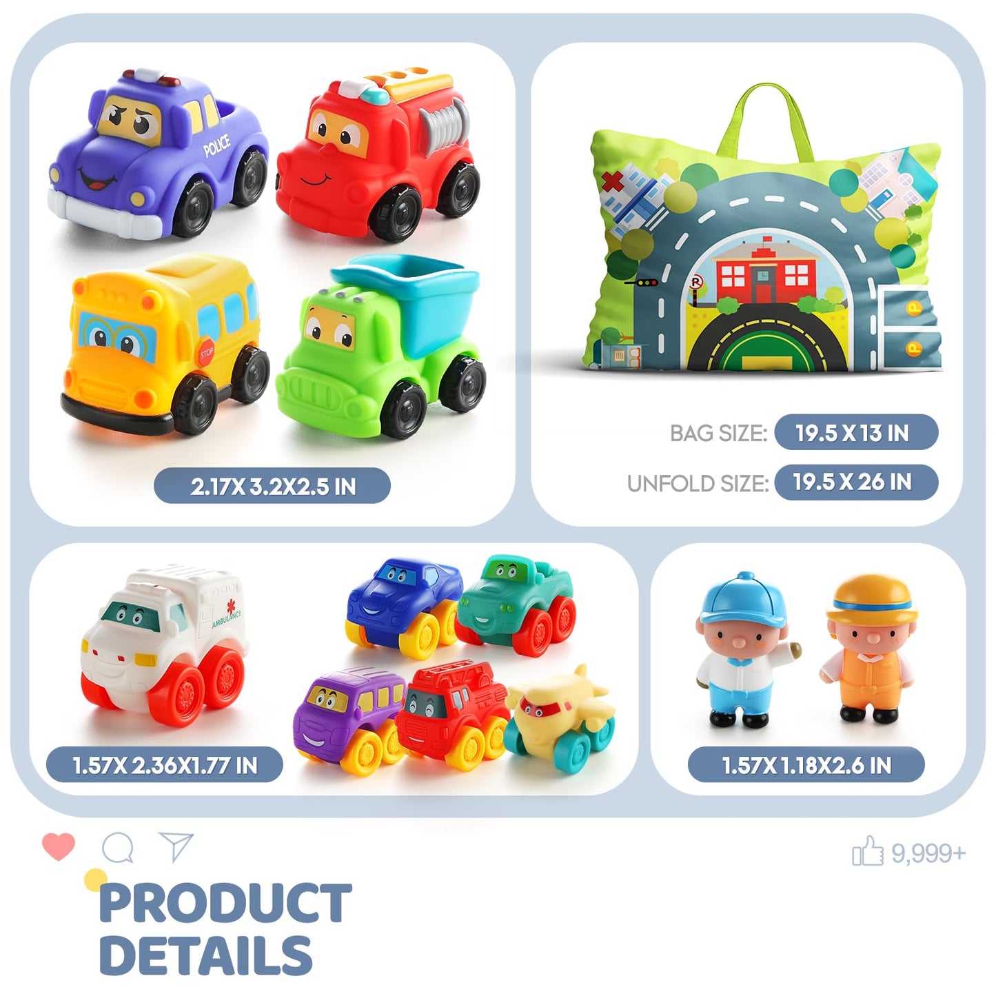 bessome Soft Rubber Cars with Playmat – 12-Piece Baby Toys (12–36 Mo)