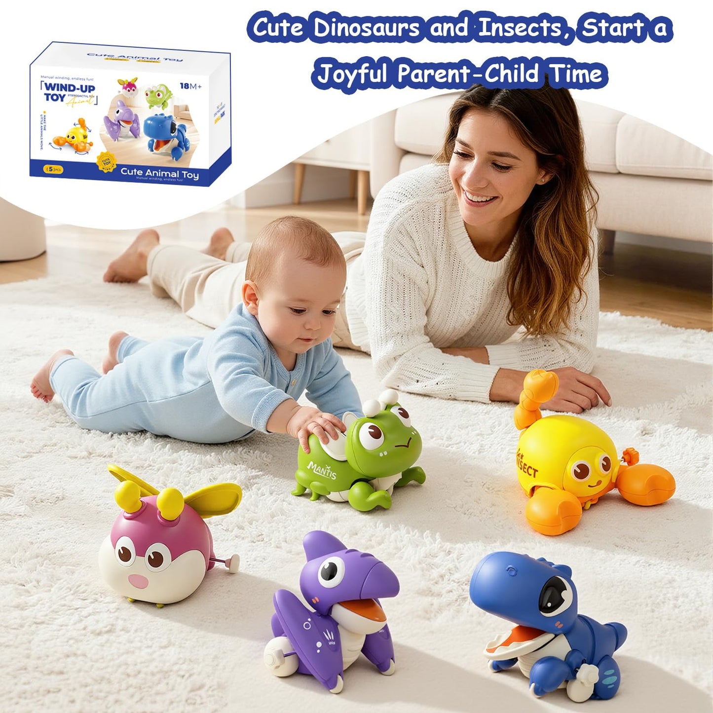 Bessome Wind-Up Crawling Baby Toys Set | Montessori-Inspired Push & Go Animals for 18 Months+