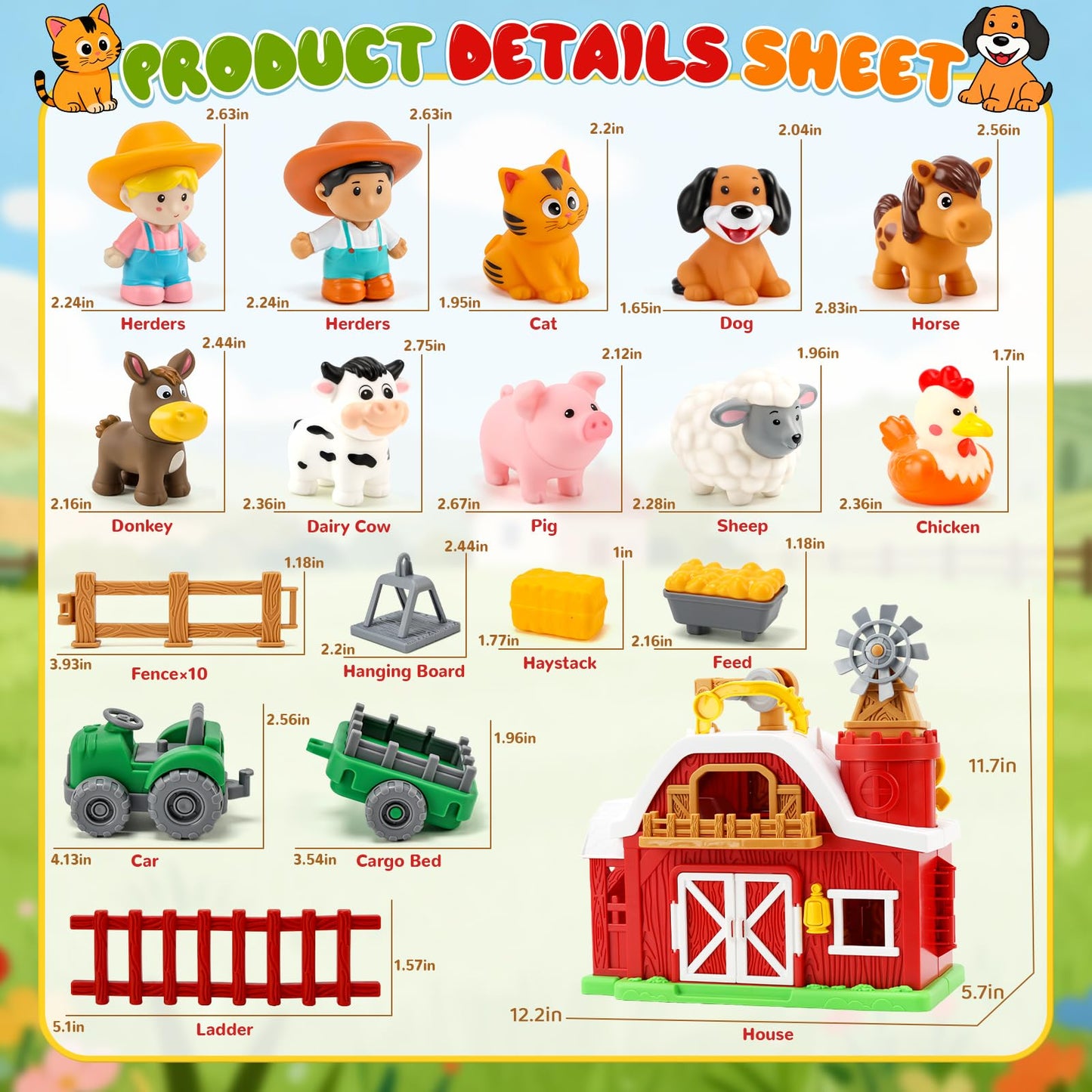 Bessome 15-Piece Upgraded Farm Barn Playset – Montessori Toddler Toys (18 Months+)