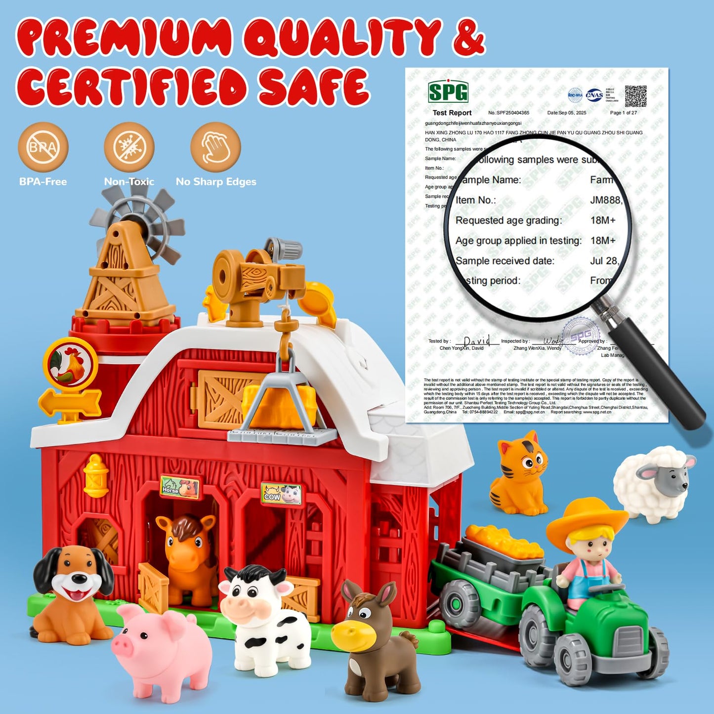Bessome 15-Piece Upgraded Farm Barn Playset – Montessori Toddler Toys (18 Months+)