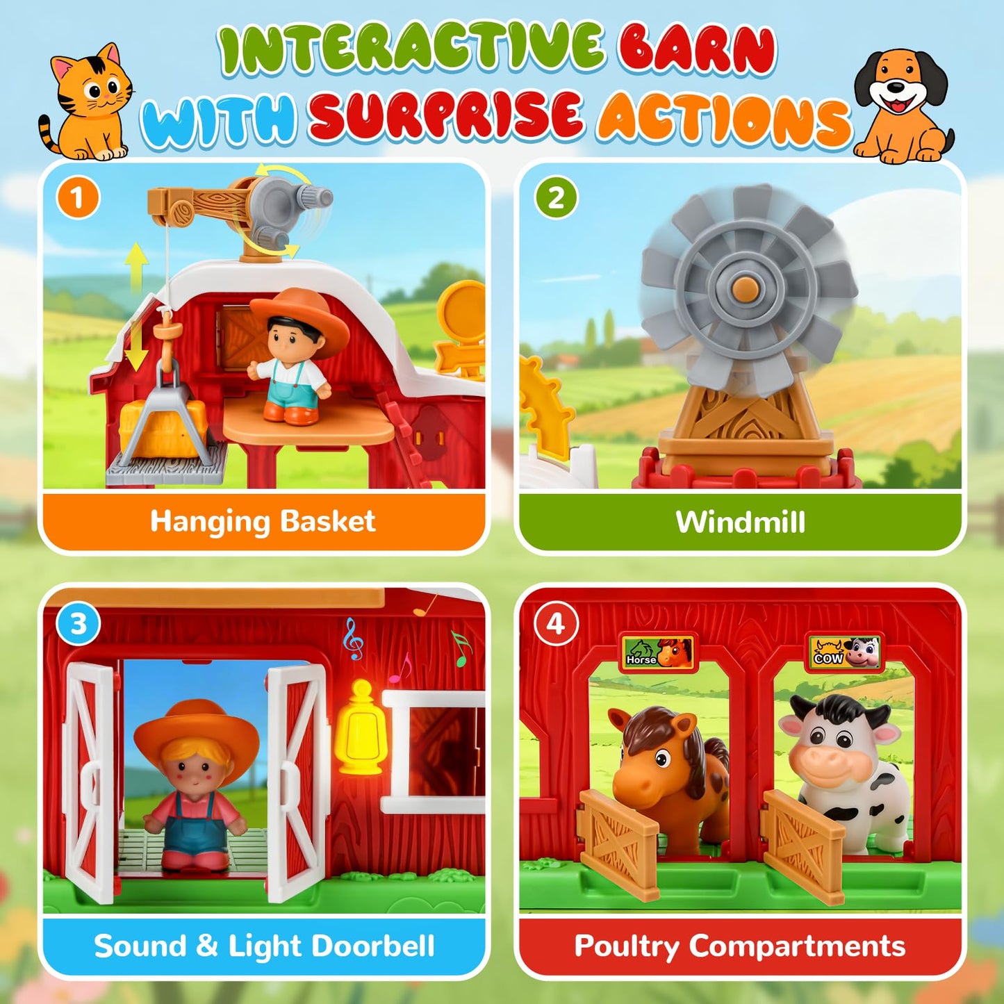 Bessome 15-Piece Upgraded Farm Barn Playset – Montessori Toddler Toys (18 Months+)